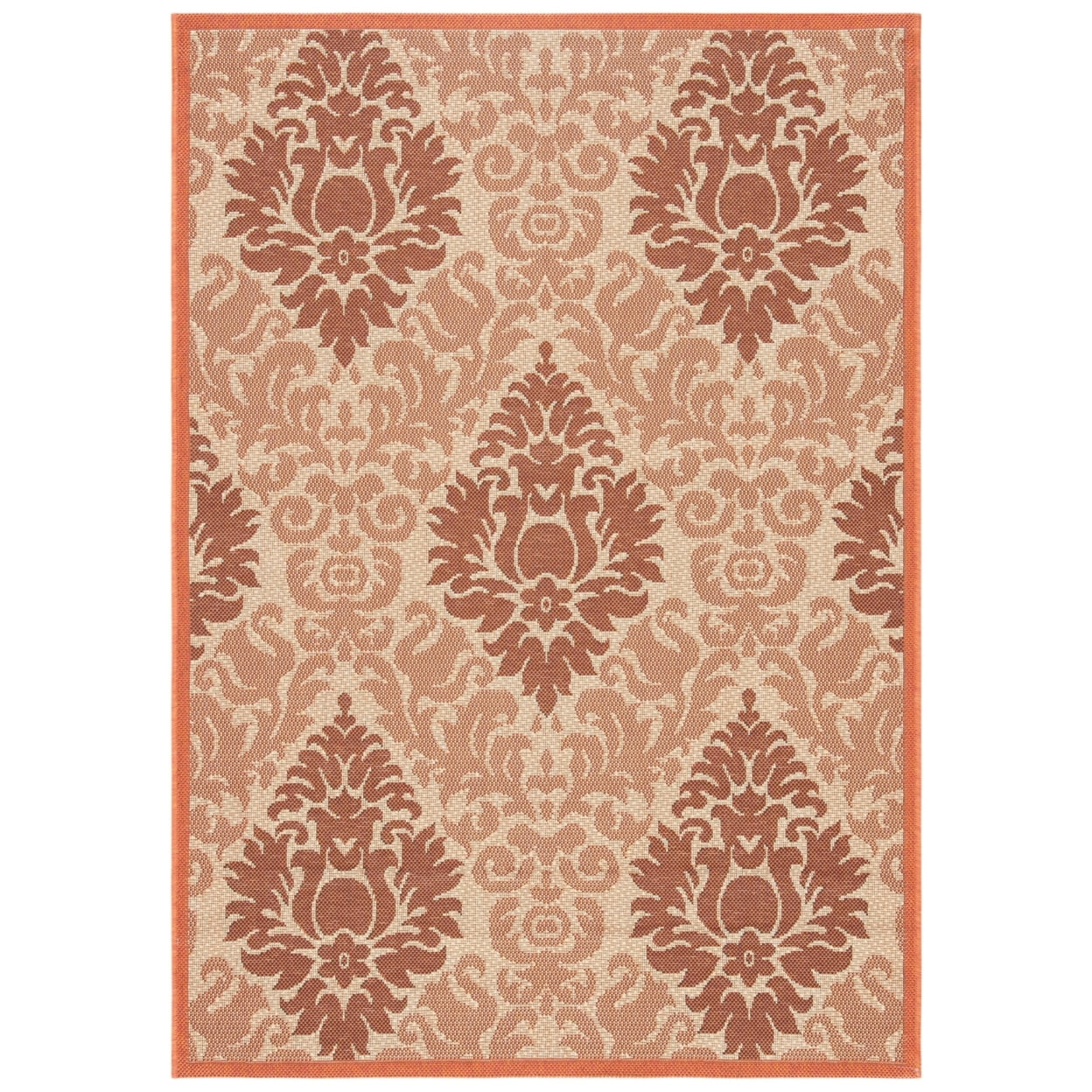 SAFAVIEH Courtyard Jennifer Damask Indoor/Outdoor Area Rug, Cream/Terracotta, 4' x 5'7"