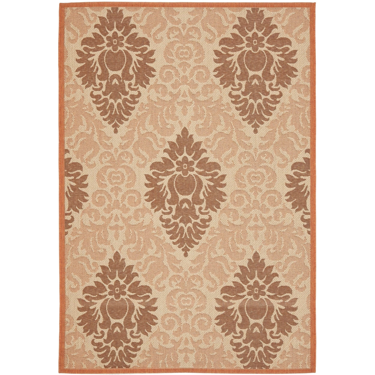SAFAVIEH Courtyard Jennifer Damask Indoor/Outdoor Area Rug, Cream/Terracotta, 6'7" x 9'6"
