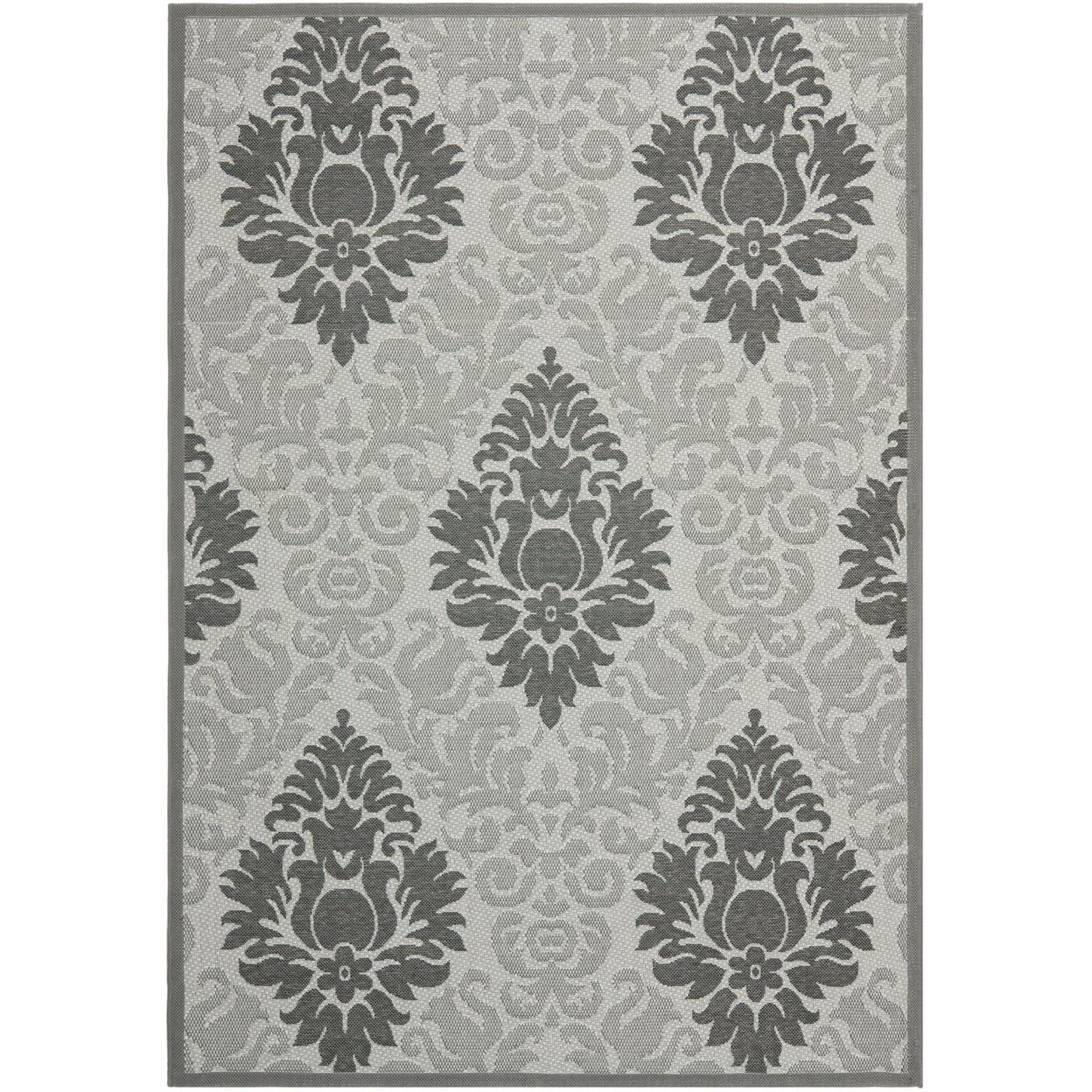 SAFAVIEH Courtyard Jennifer Damask Indoor/Outdoor Area Rug, Light Grey/Anthracite, 4' x 5'7"