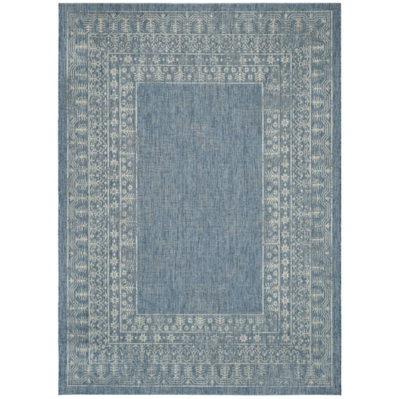 SAFAVIEH Courtyard Jolyon Bordered Indoor/Outdoor Area Rug, Navy/Grey, 11' x 13'