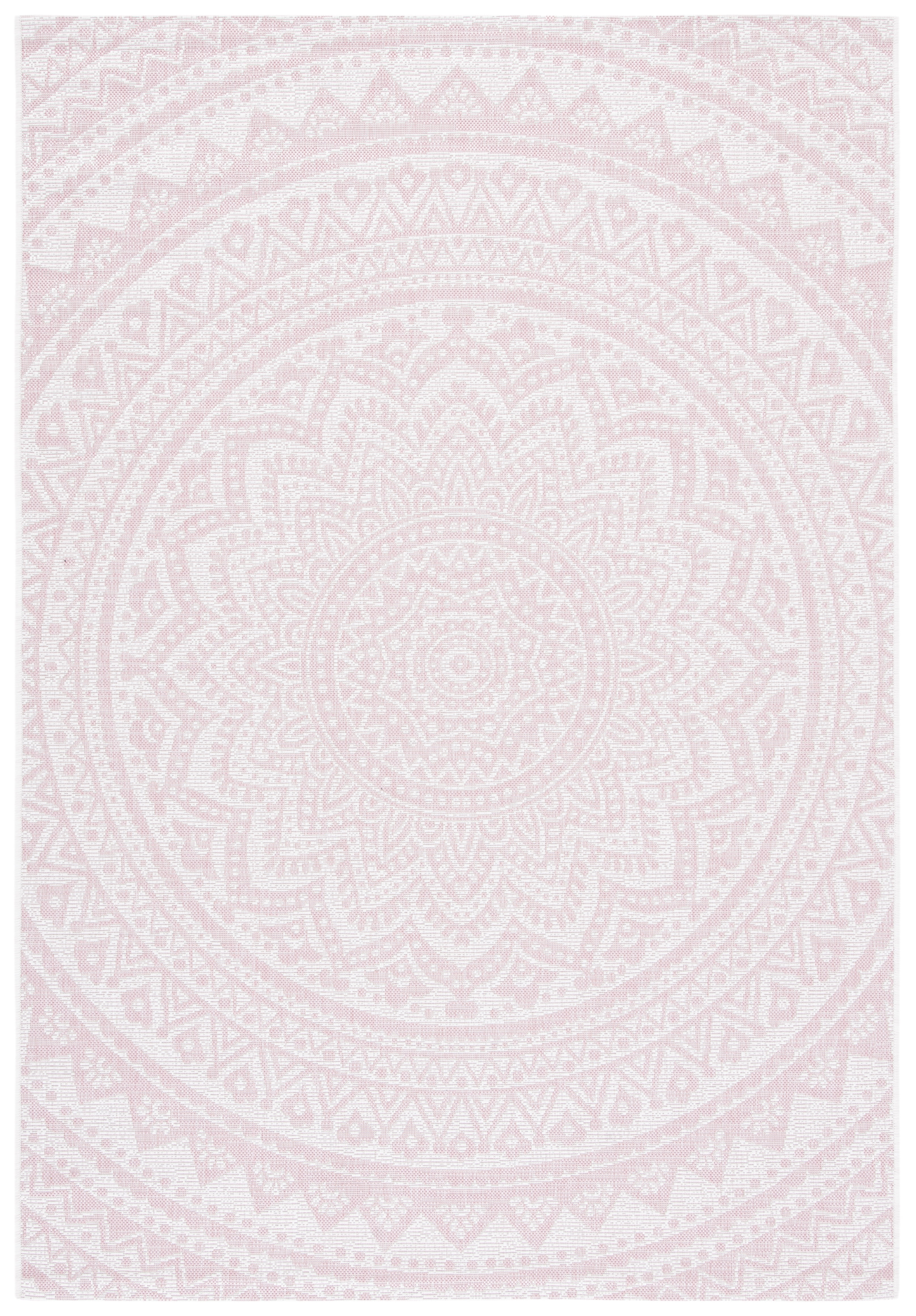 SAFAVIEH Courtyard Josiah Floral Medallion Indoor/Outdoor Area Rug, Ivory/Soft Pink, 4' x 5'7"