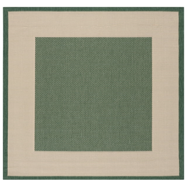 SAFAVIEH Courtyard Justine Bordered Indoor/Outdoor Area Rug, Dark Green/Beige, 6'7" x 6'7" Square