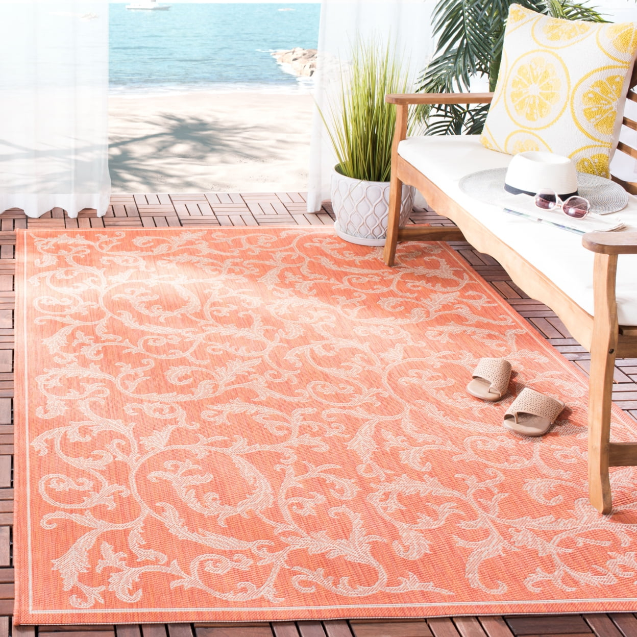 Courtyard CY2653 Power Loomed Indoor and Outdoor Accent Rug - Terracotta/Natural - 2'x3'7" - Safavieh