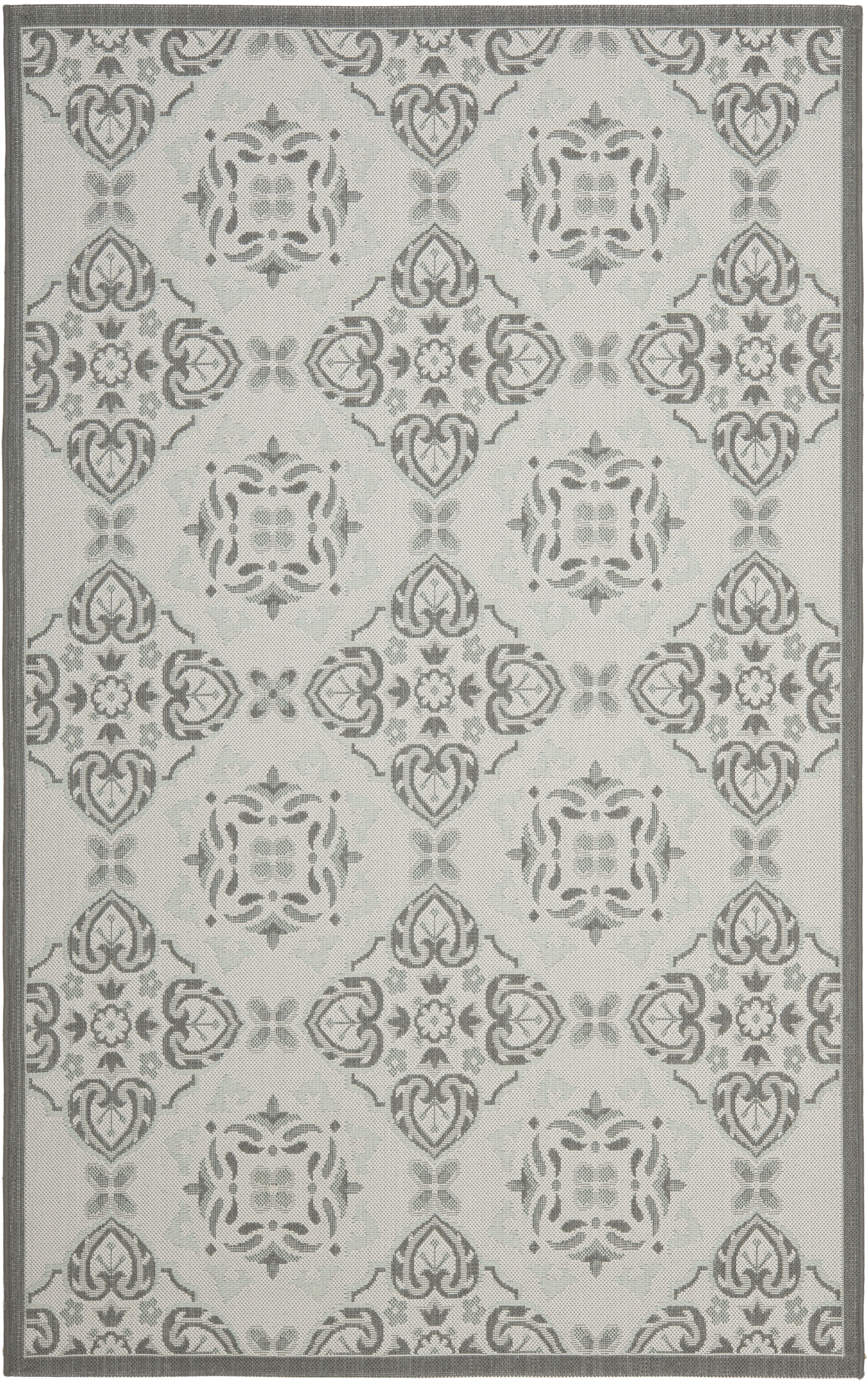 SAFAVIEH Courtyard Louis Geometric Indoor/Outdoor Area Rug, Light Grey/Anthracite, 5'3" x 7'7"