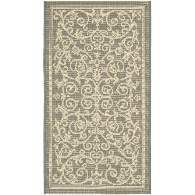 SAFAVIEH Courtyard Nanda Botanical Indoor/Outdoor Area Rug, Grey/Natural, 2'7" x 5'