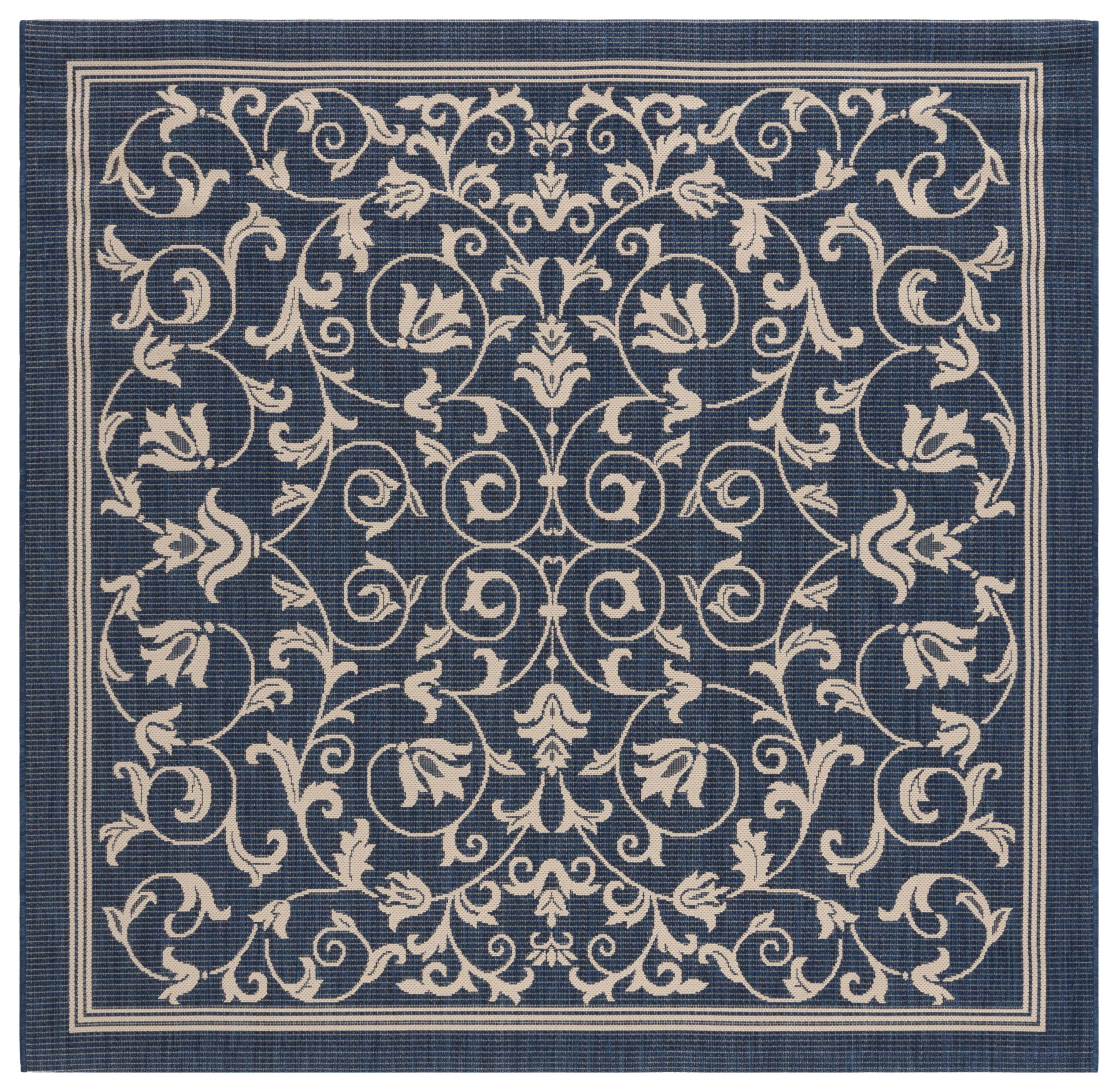 Courtyard CY2098 Power Loomed Indoor and Outdoor Area Rug - Navy/Beige - 4'x4' - Safavieh