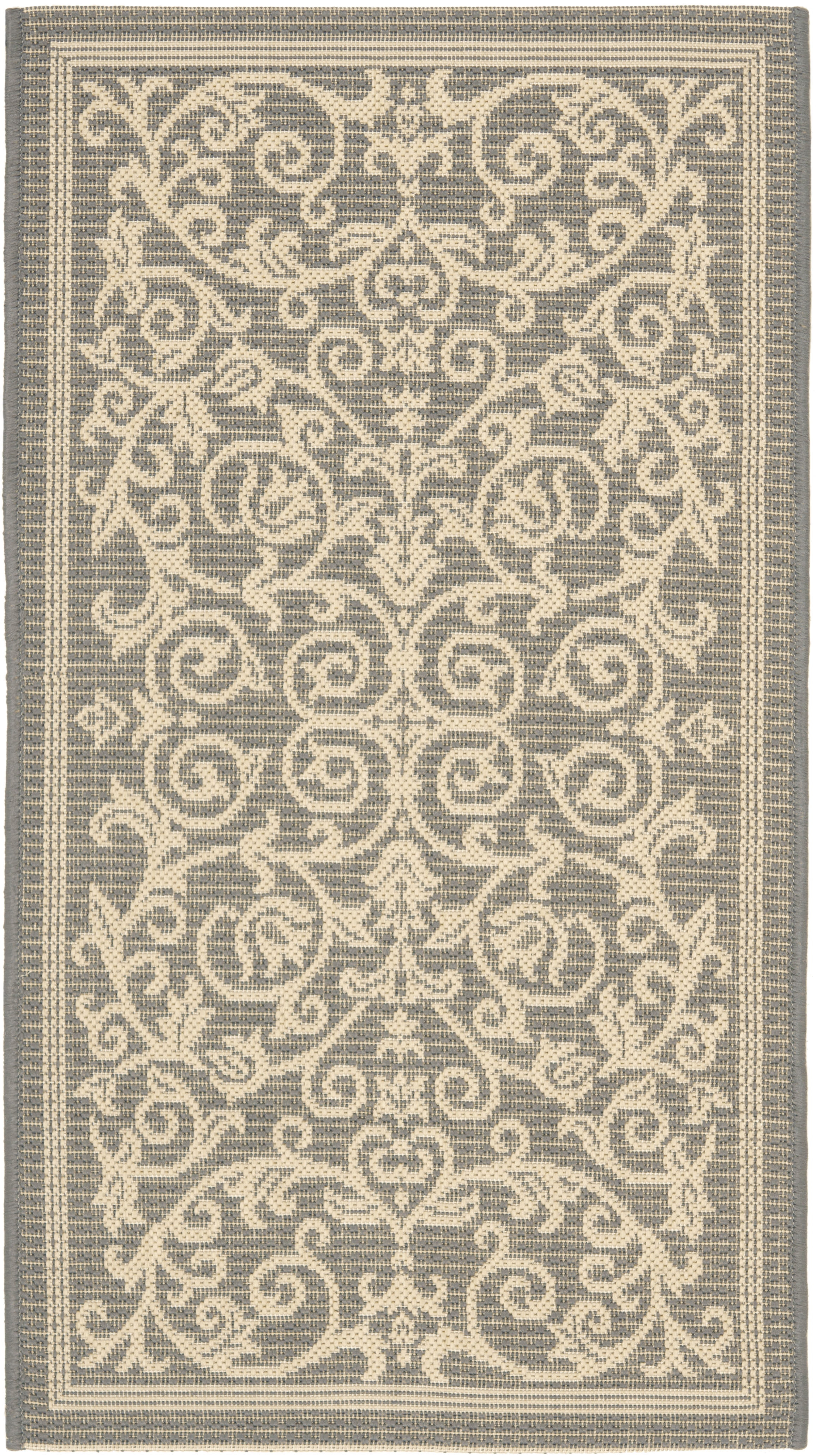SAFAVIEH Courtyard Nanda Botanical Indoor/Outdoor Area Rug, Grey/Natural, 2'7" x 5'