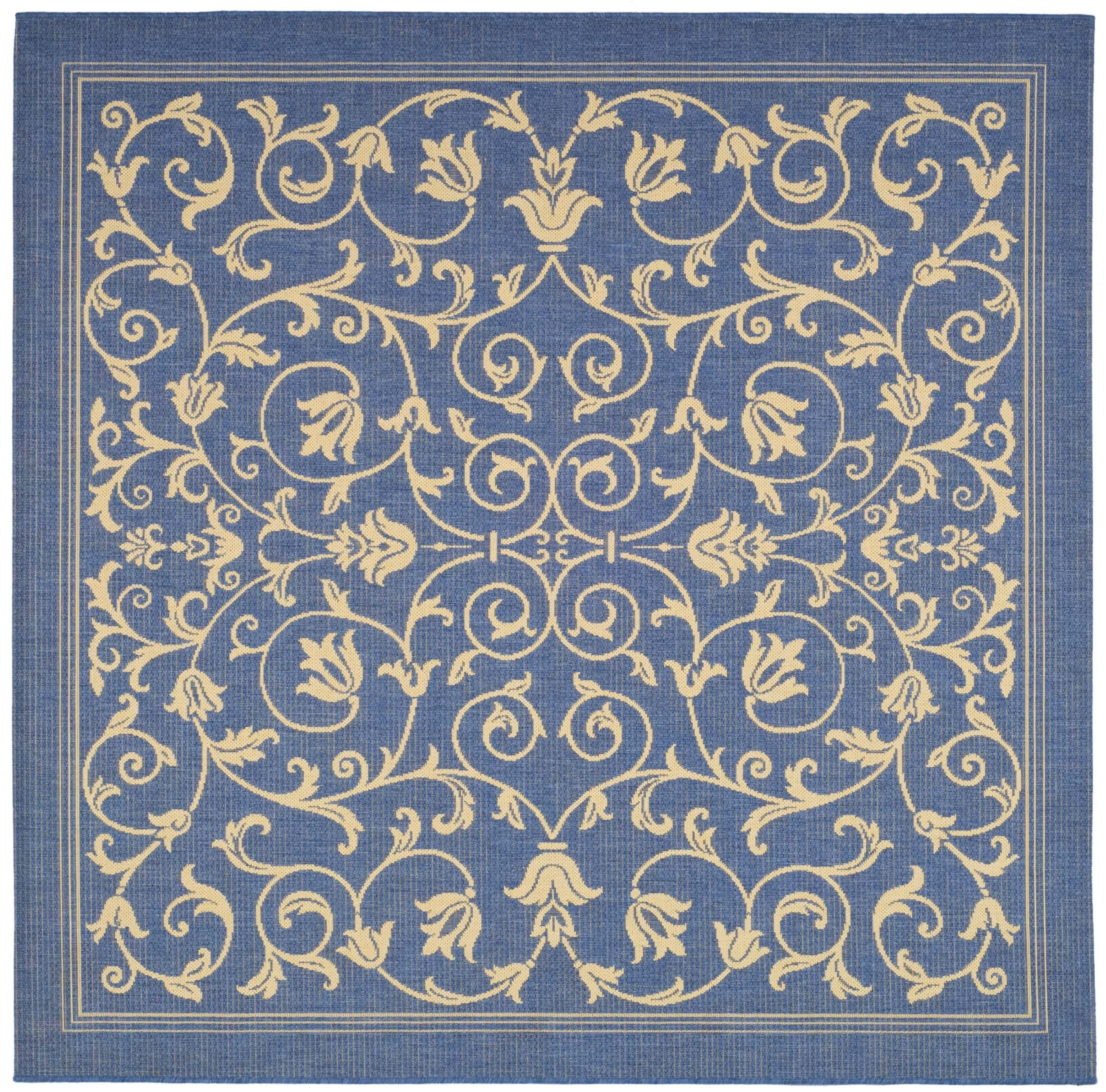 Courtyard CY2098 Power Loomed Indoor and Outdoor Area Rug - Blue/Natural - 6'7"x6'7" - Safavieh