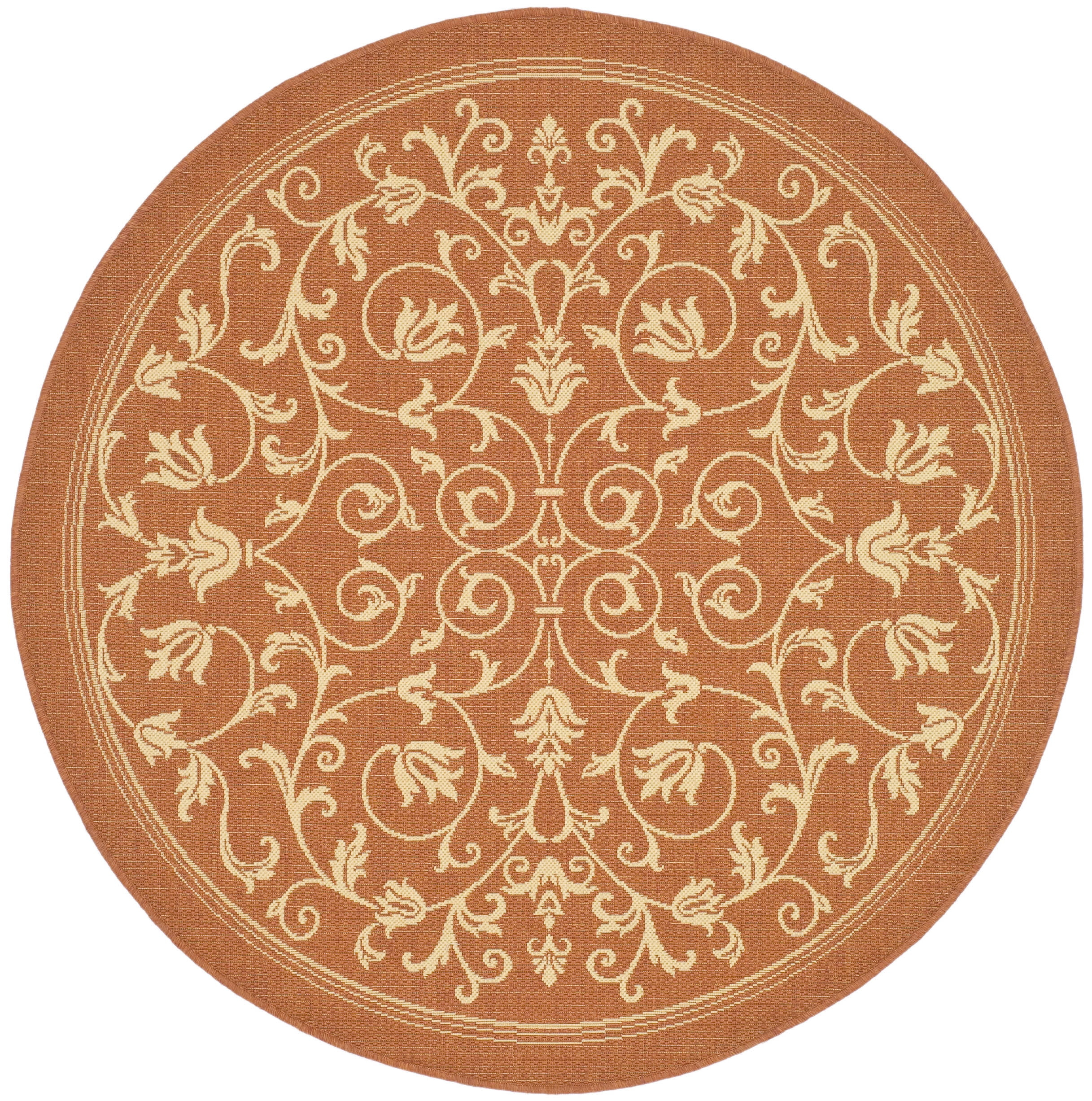 SAFAVIEH Courtyard Nanda Floral Indoor/Outdoor Area Rug, 7'10" x 7'10" Round, Terracotta/Natural