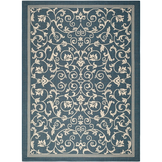 SAFAVIEH Courtyard Nanda Floral Indoor/Outdoor Area Rug, 9' x 12', Navy/Beige