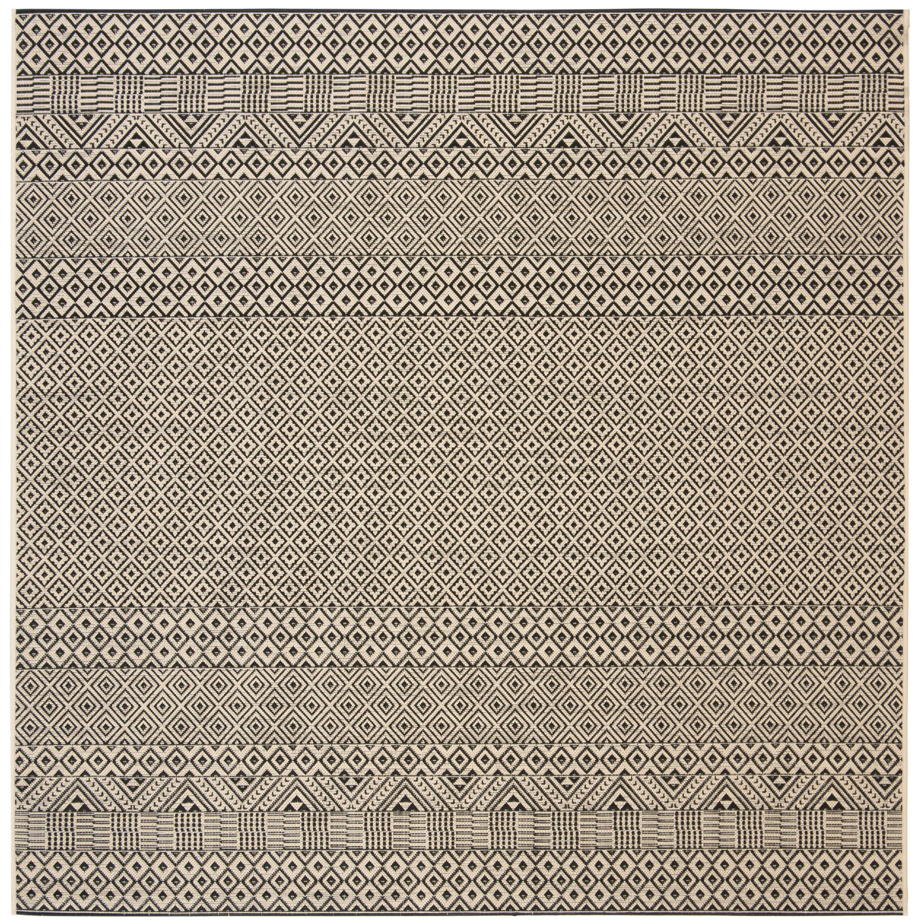 Courtyard CY6235 Power Loomed Indoor and Outdoor Area Rug - Beige/Black - 6'7"x6'7" - Safavieh