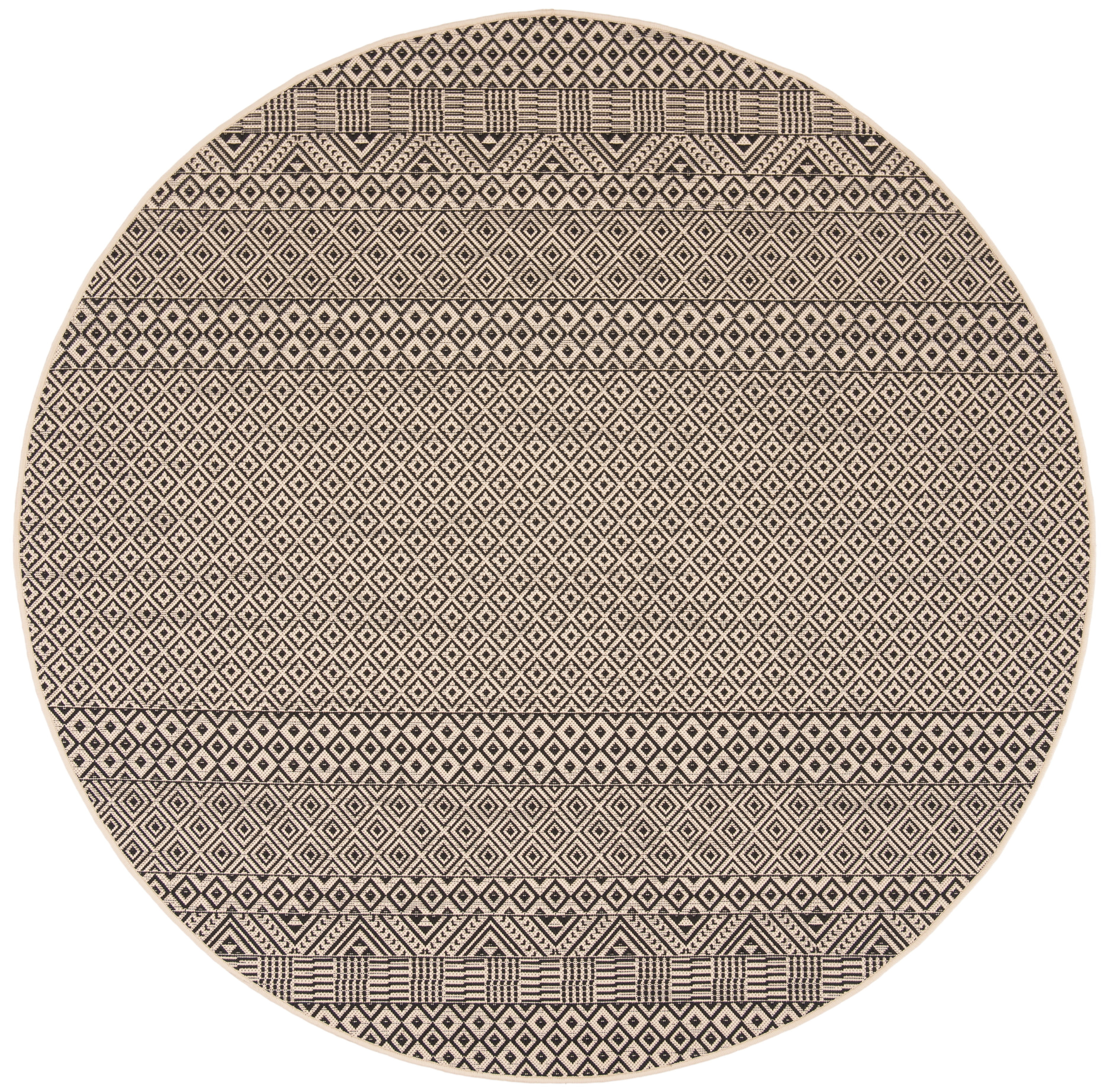 Courtyard CY6235 Power Loomed Indoor and Outdoor Area Rug - Beige/Black - 4' Round - Safavieh
