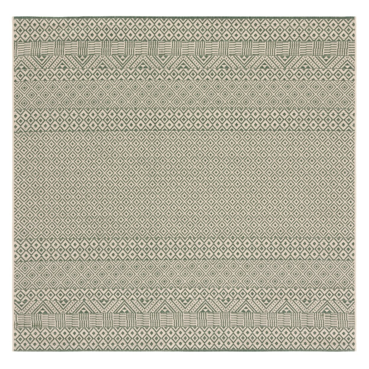 SAFAVIEH Courtyard Naomi Geometric Indoor/Outdoor Area Rug, Dark Green/Beige, 6'7" x 6'7" Square
