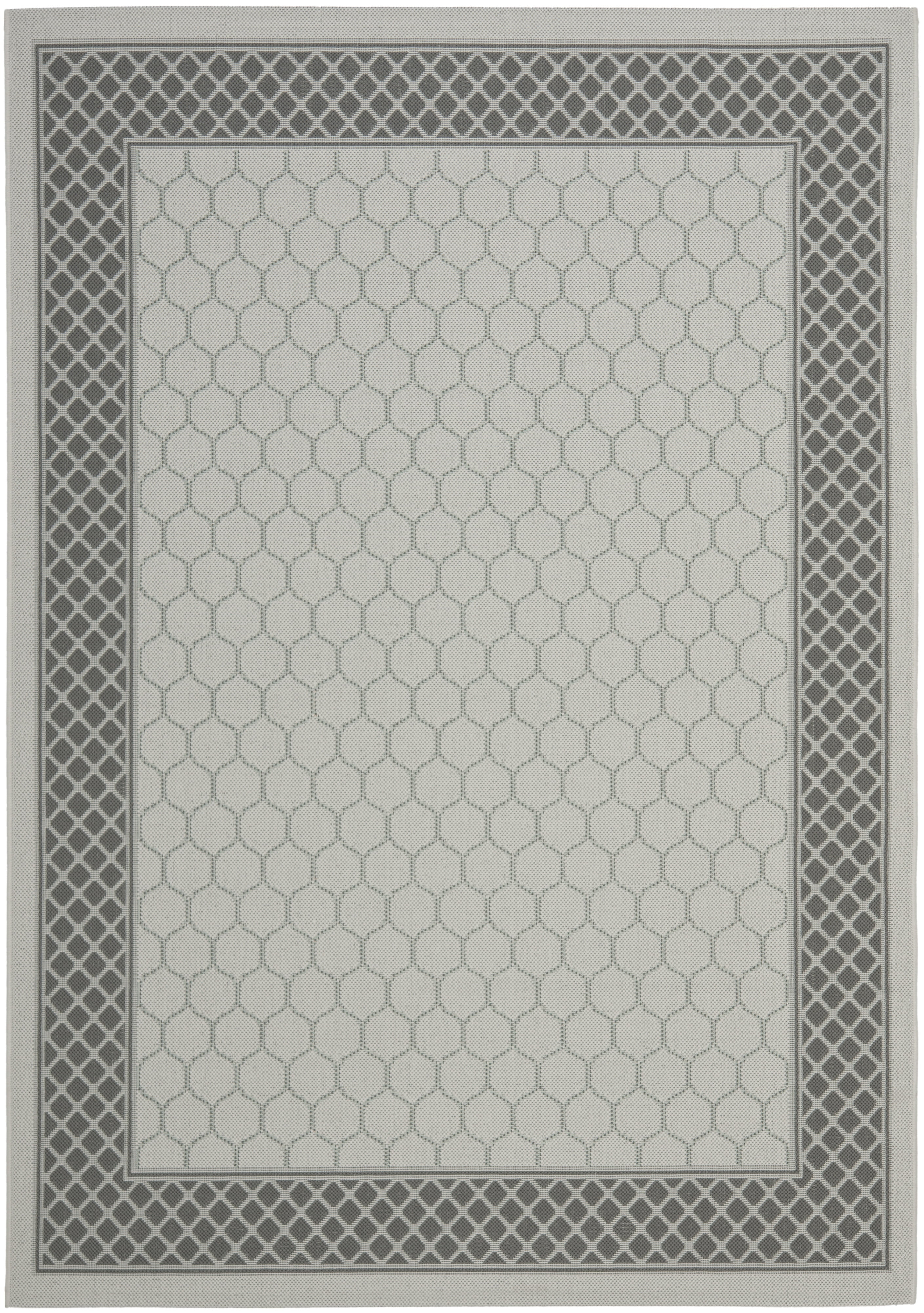 SAFAVIEH Courtyard Noelle Bordered Indoor/Outdoor Area Rug, Light Grey/Anthracite, 5'3" x 7'7"