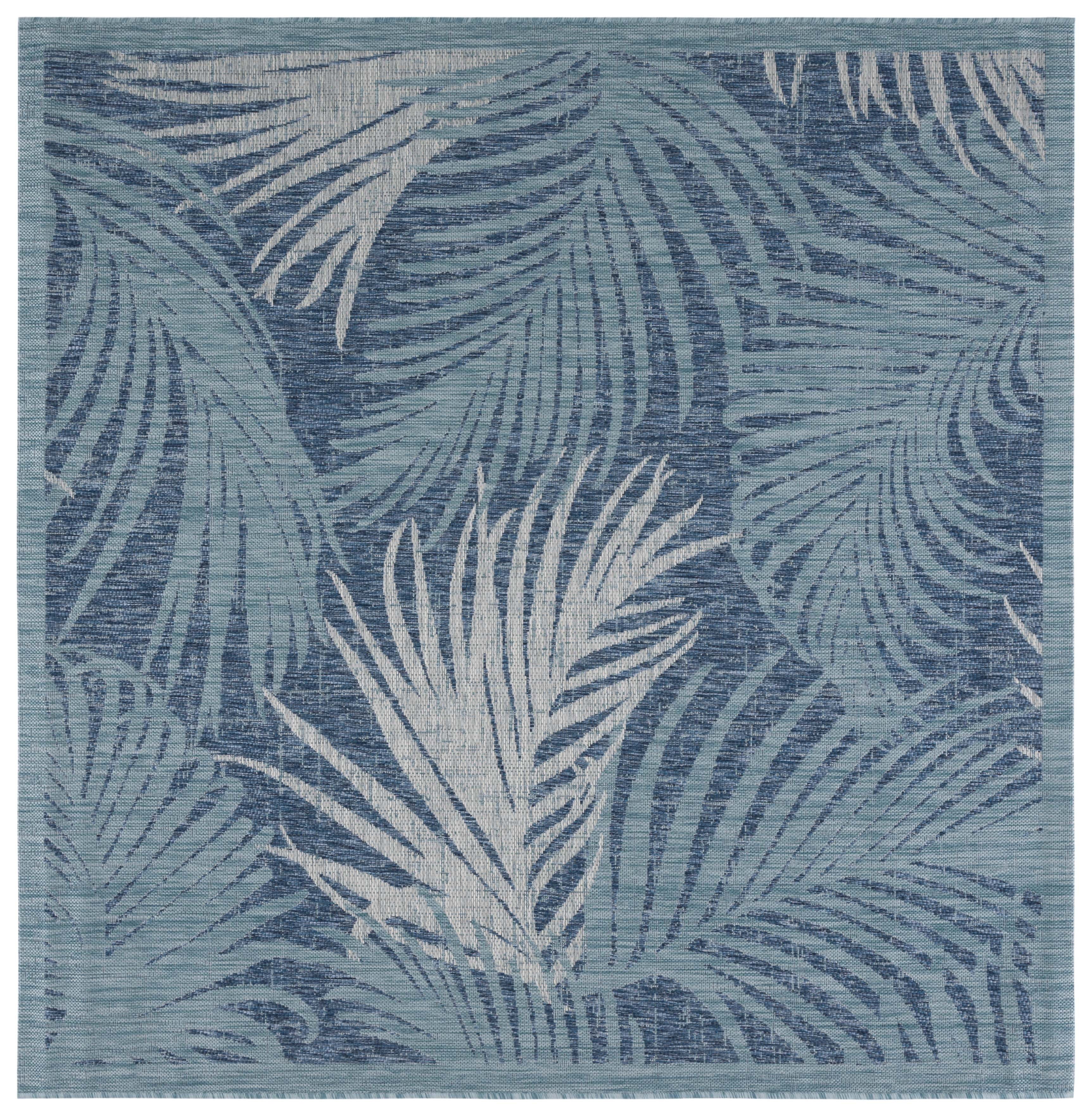 Courtyard CY7557 Power Loomed Indoor/Outdoor Area Rug - Aqua/Navy - 6'7"x6'7" - Safavieh.