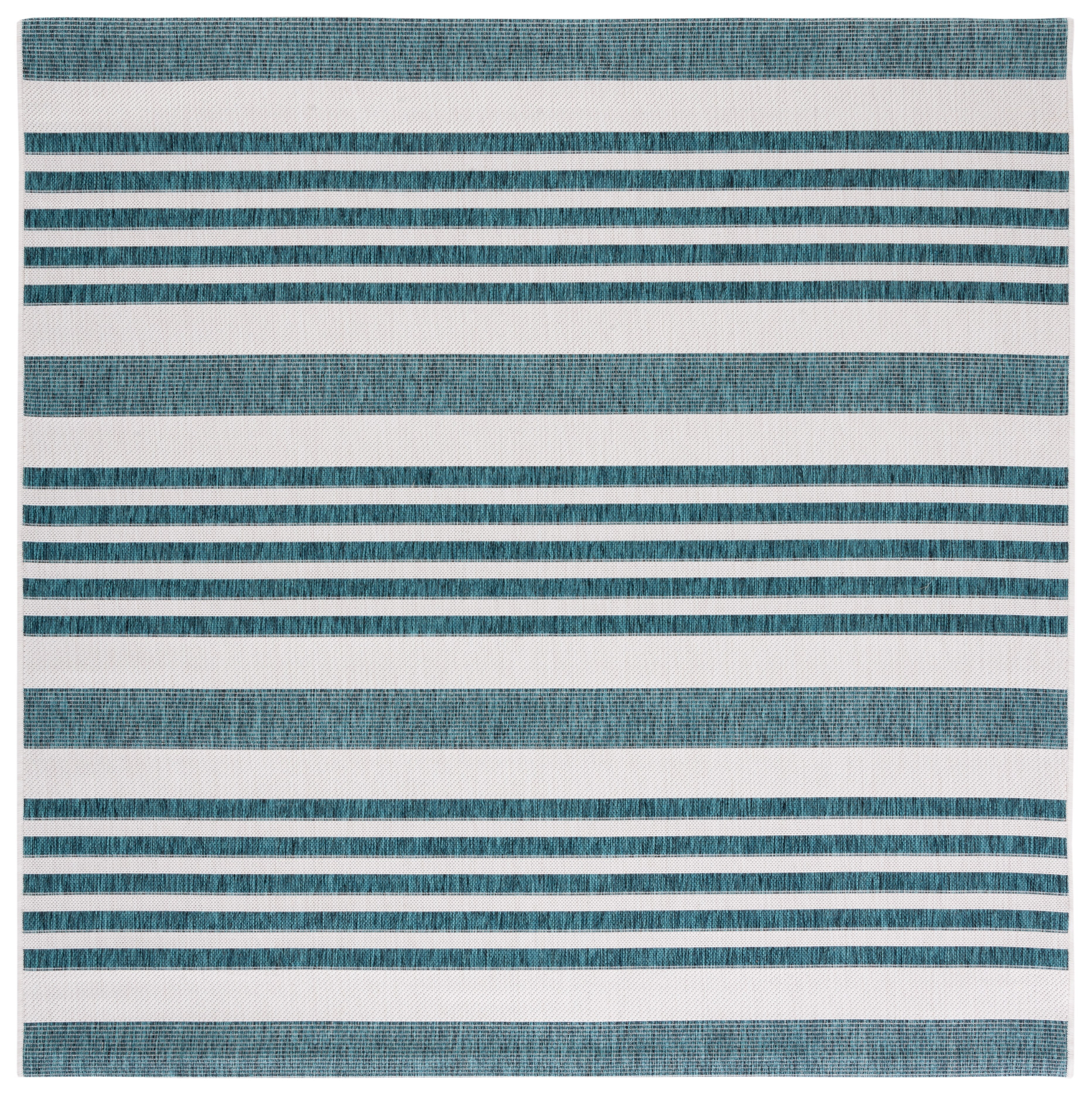 SAFAVIEH Courtyard Patrice Striped Indoor/Outdoor Area Rug, Ivory/Teal, 6'7" x 6'7" Square