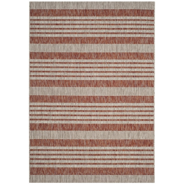SAFAVIEH Courtyard Patrice Striped Indoor/Outdoor Area Rug, Red/Beige, 5'3" x 7'7"