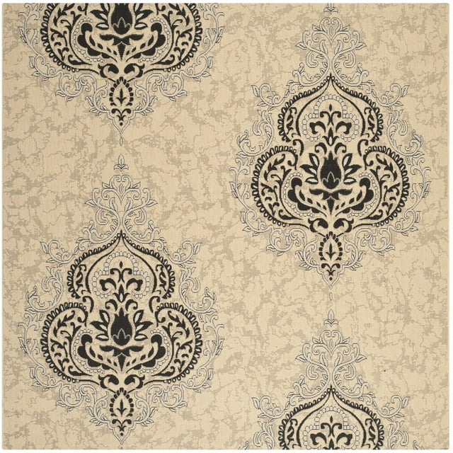 SAFAVIEH Courtyard Penelope Damask Indoor/Outdoor Area Rug, Cream/Black, 6'7" Square