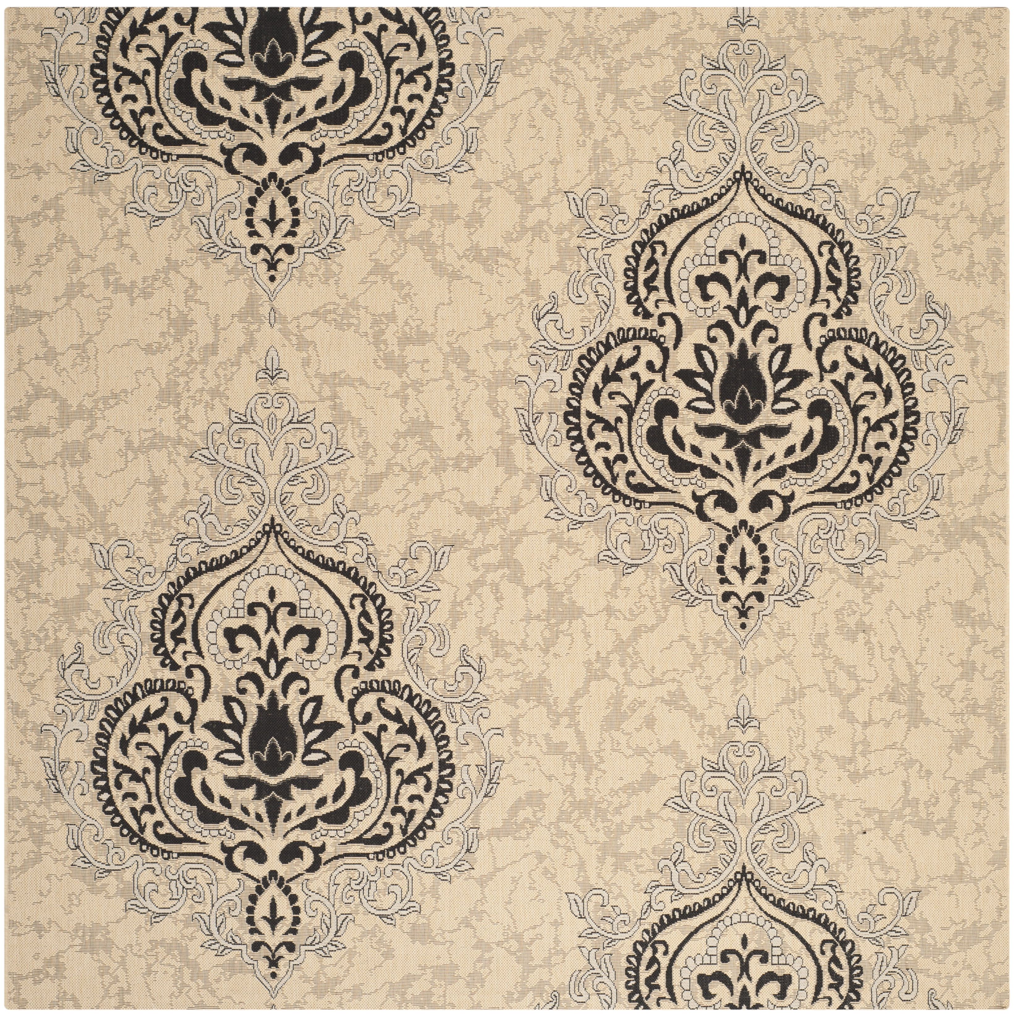 Courtyard CY7926 Power Loomed Indoor/Outdoor Area Rug - Creme/Black - 7'1x7'1 - Safavieh.