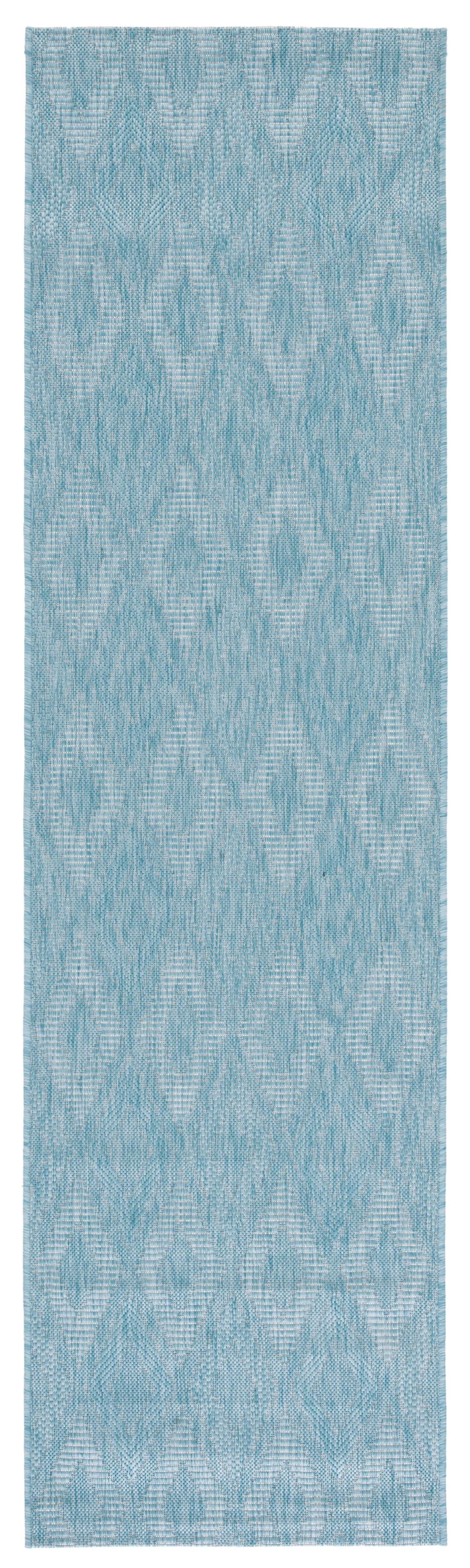 SAFAVIEH Courtyard Teodor Geometric Diamonds Indoor/Outdoor Runner, 2'3" x 10', Aqua