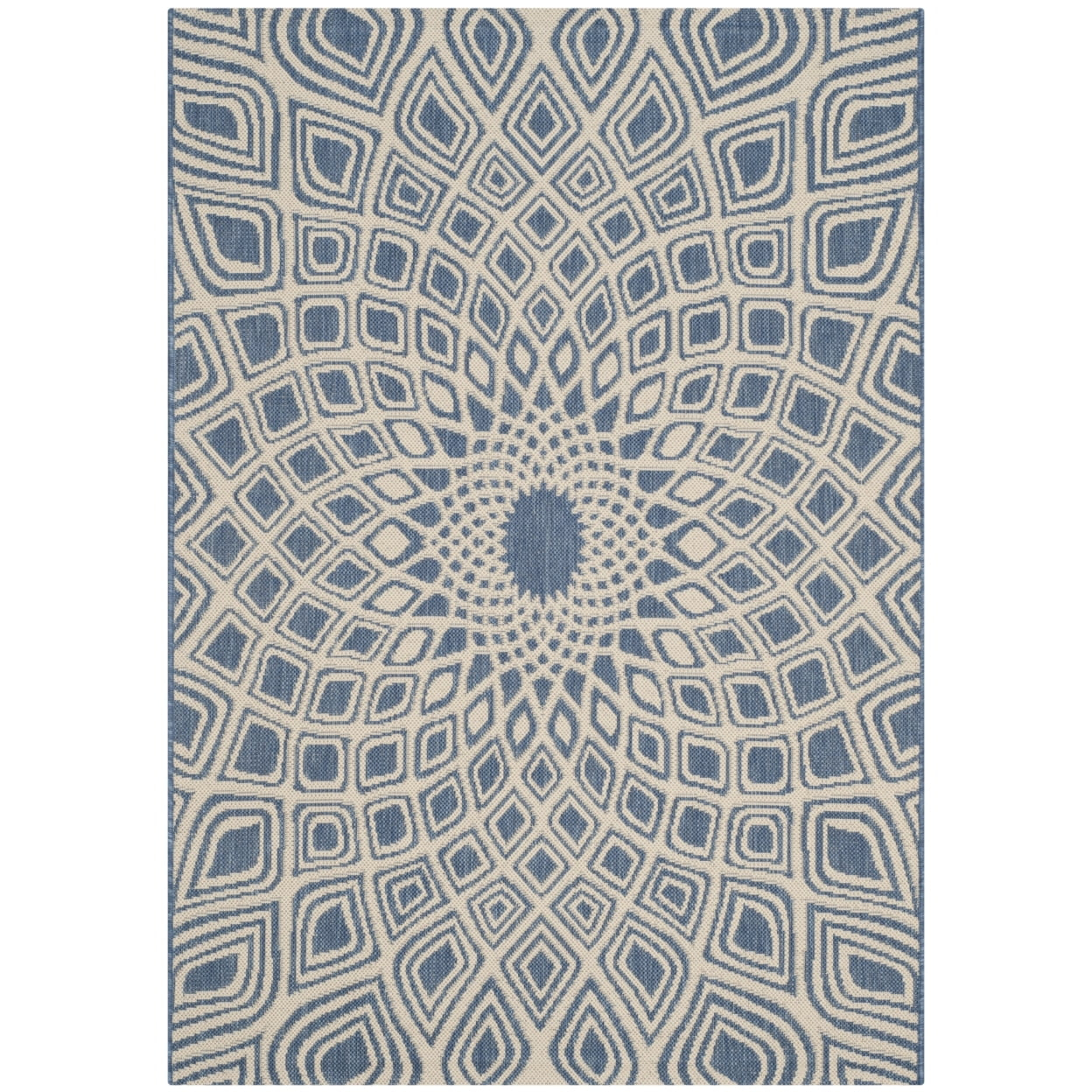 SAFAVIEH Courtyard Thane Nautical Indoor/Outdoor Area Rug, 4' x 5'7", Blue/Beige