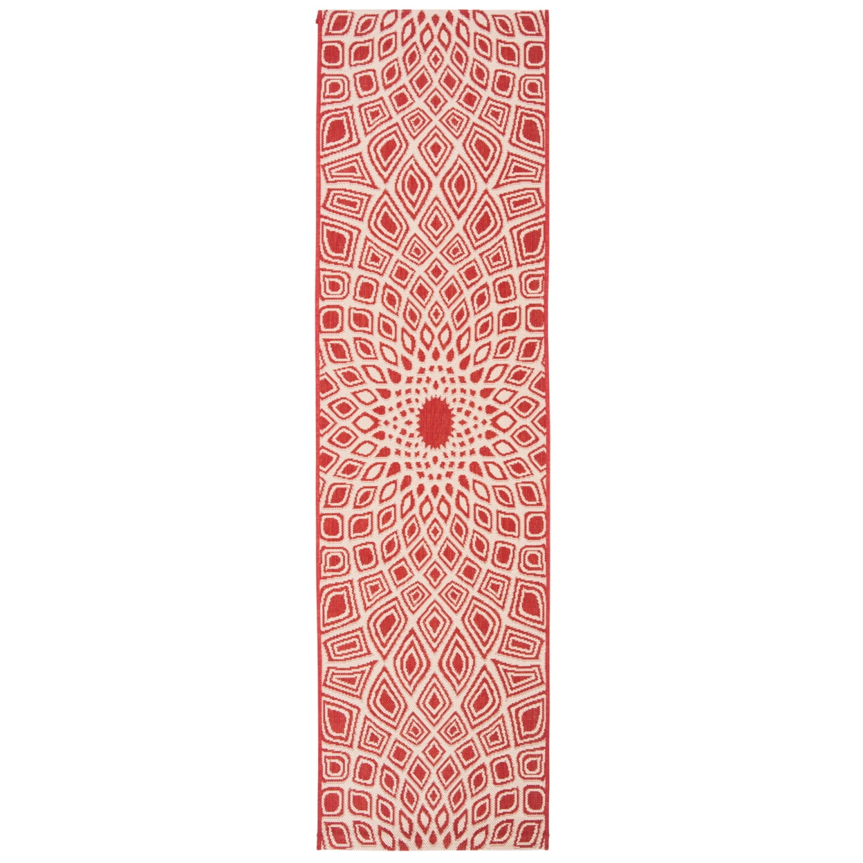 SAFAVIEH Courtyard Thane Abstract Indoor/Outdoor Runner Rug, Red/Beige, 2'3" x 8'