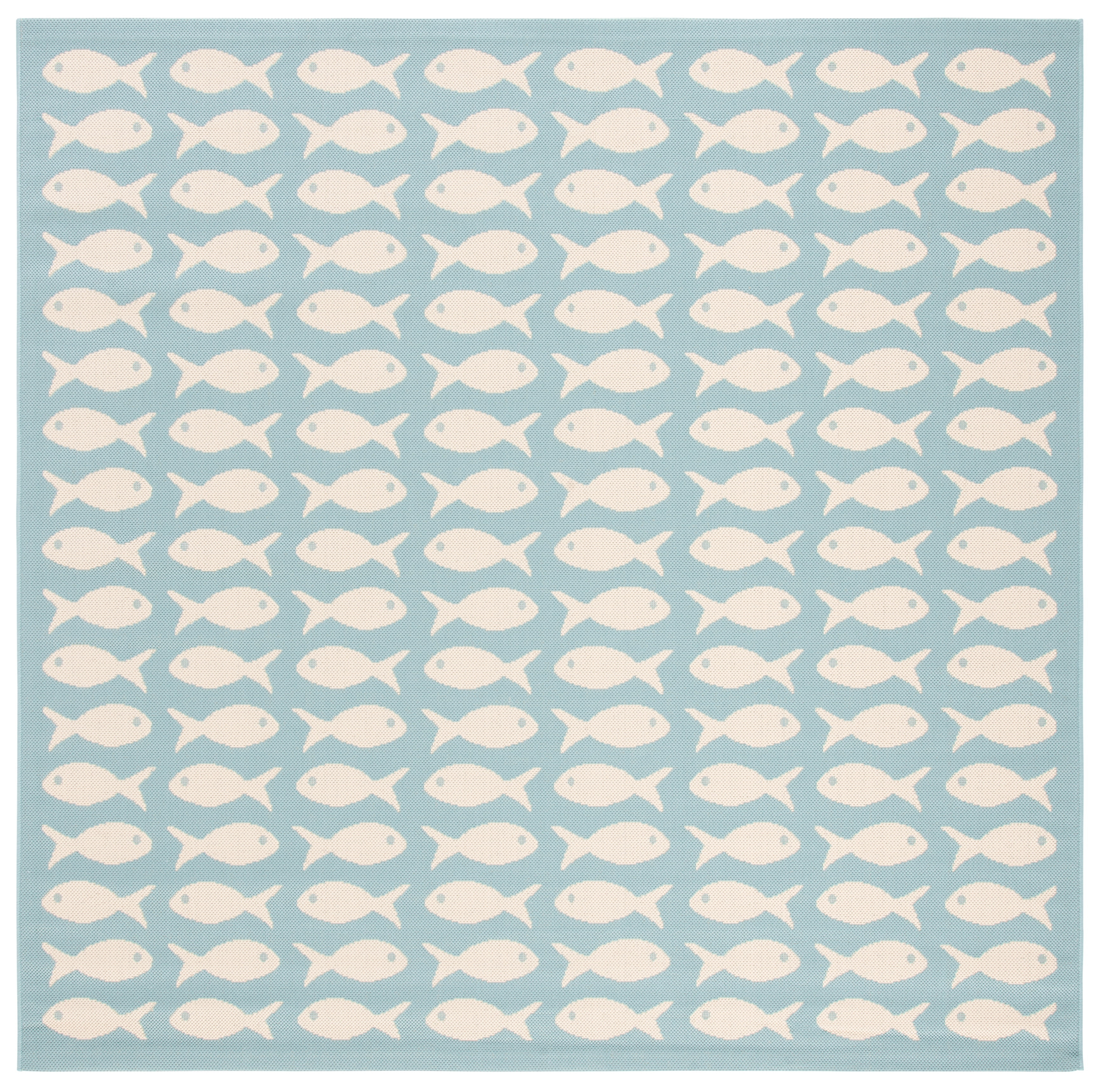 Courtyard CY6013 Power Loomed Indoor and Outdoor Area Rug - Aqua/Beige - 5'3"x5'3" - Safavieh