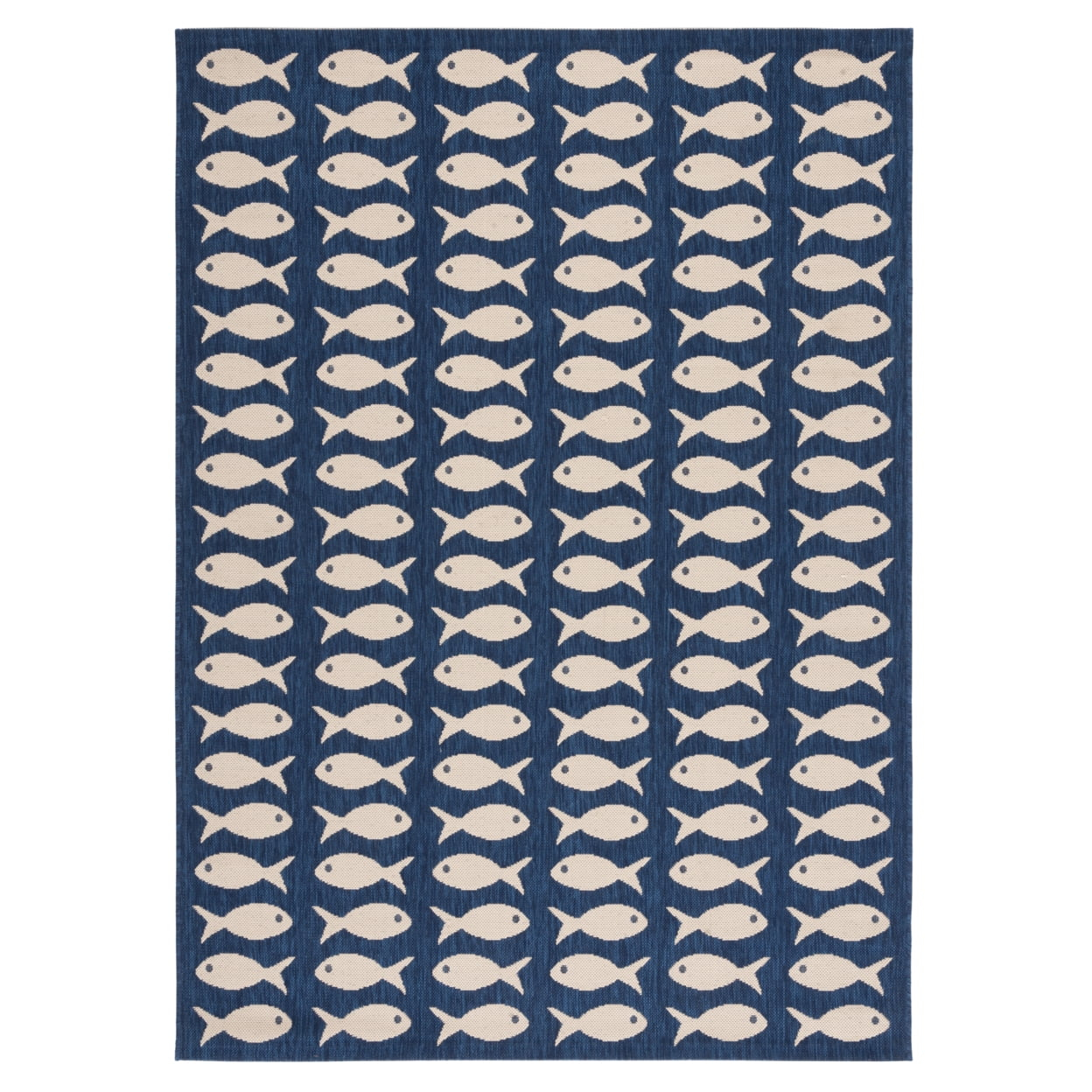 SAFAVIEH Courtyard Tranter Fishes Indoor/Outdoor Area Rug, Navy/Beige, 5'3" x 7'7"