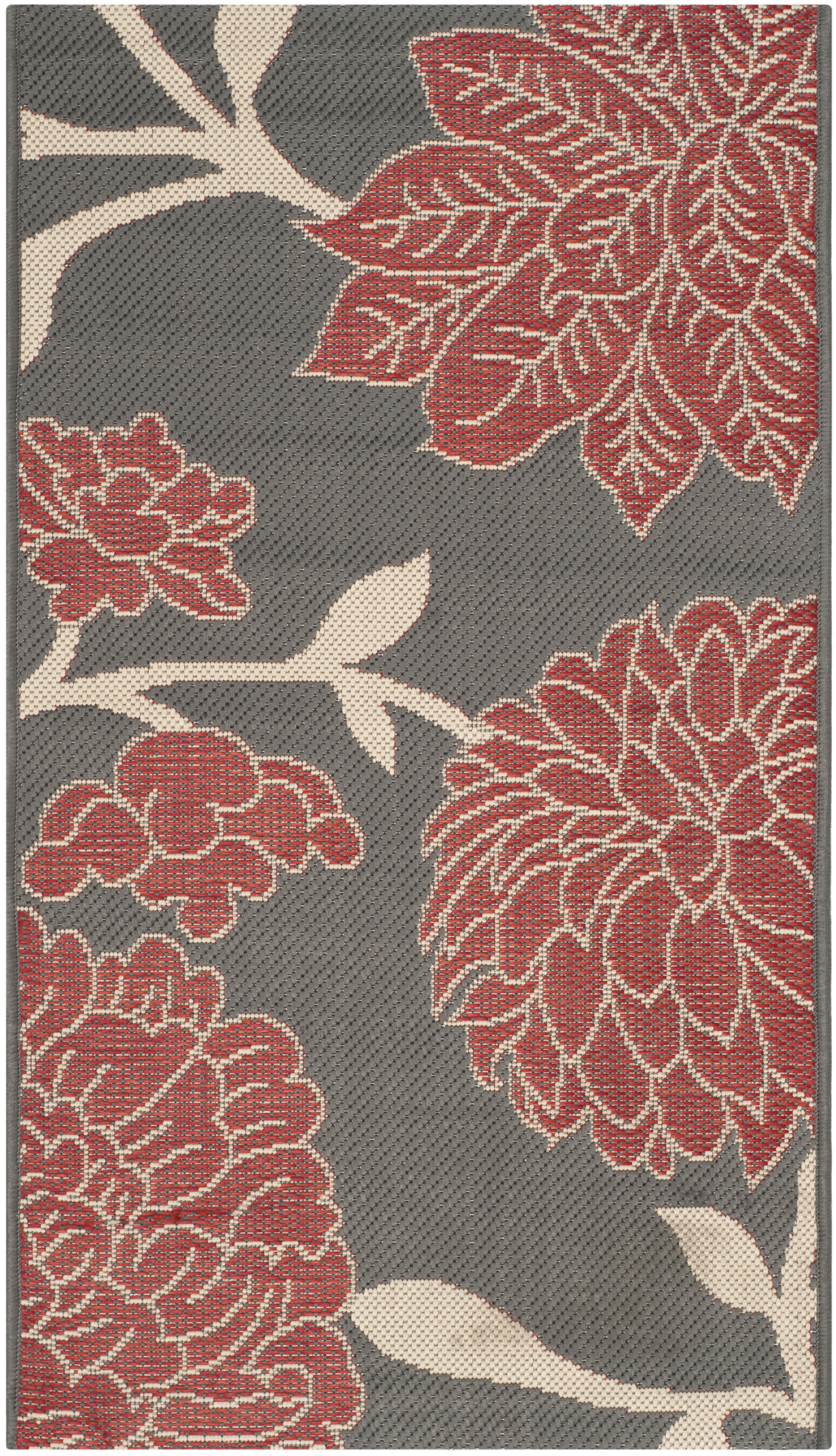SAFAVIEH Courtyard Tyson Floral Indoor/Outdoor Area Rug, Anthracite/Red, 2'7" x 5'