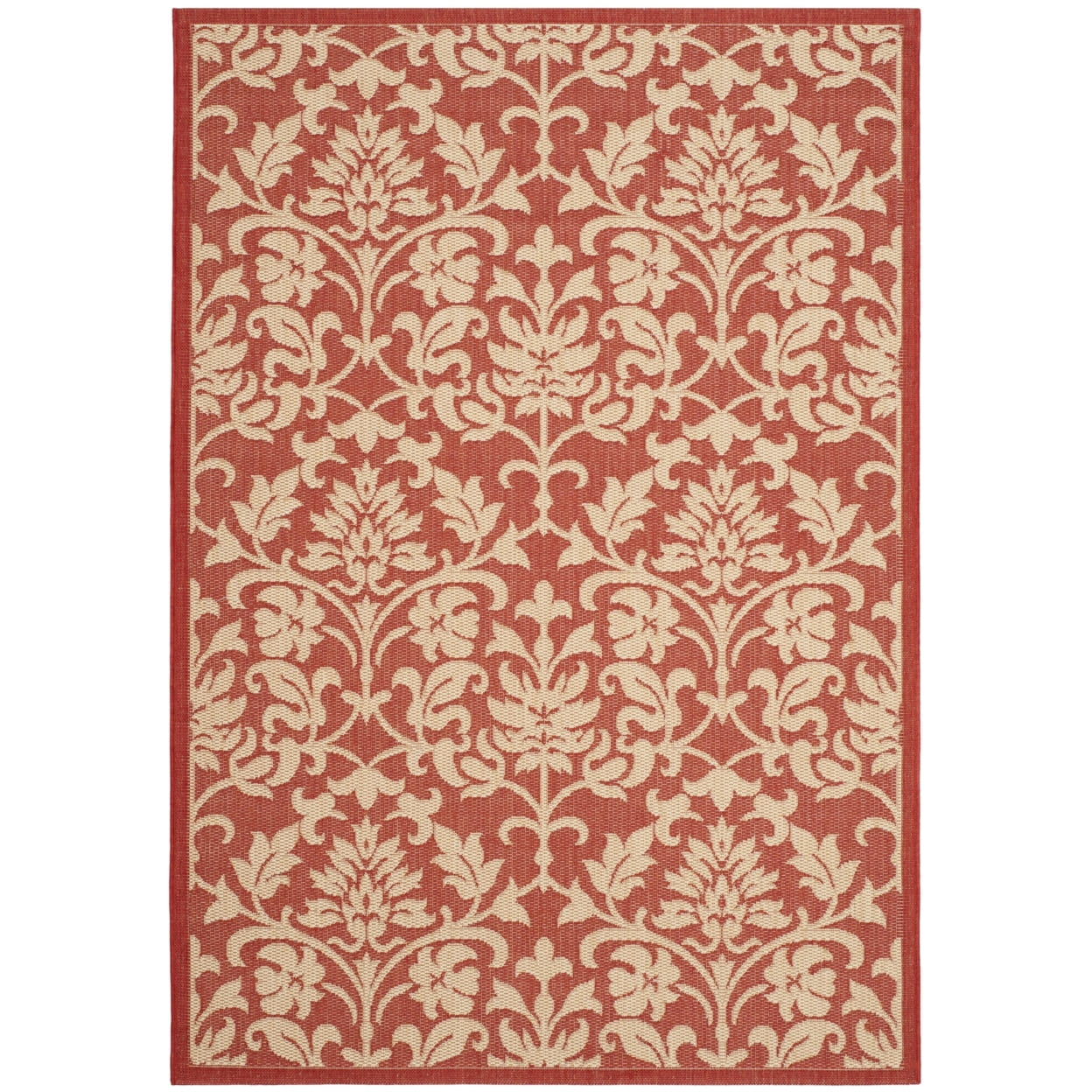 SAFAVIEH Courtyard Yvette Floral Indoor/Outdoor Area Rug, 4' x 5'7", Red/Natural