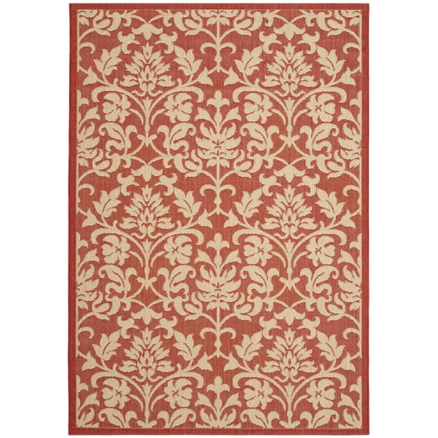 SAFAVIEH Courtyard Yvette Floral Indoor/Outdoor Area Rug, 4' x 5'7", Red/Natural
