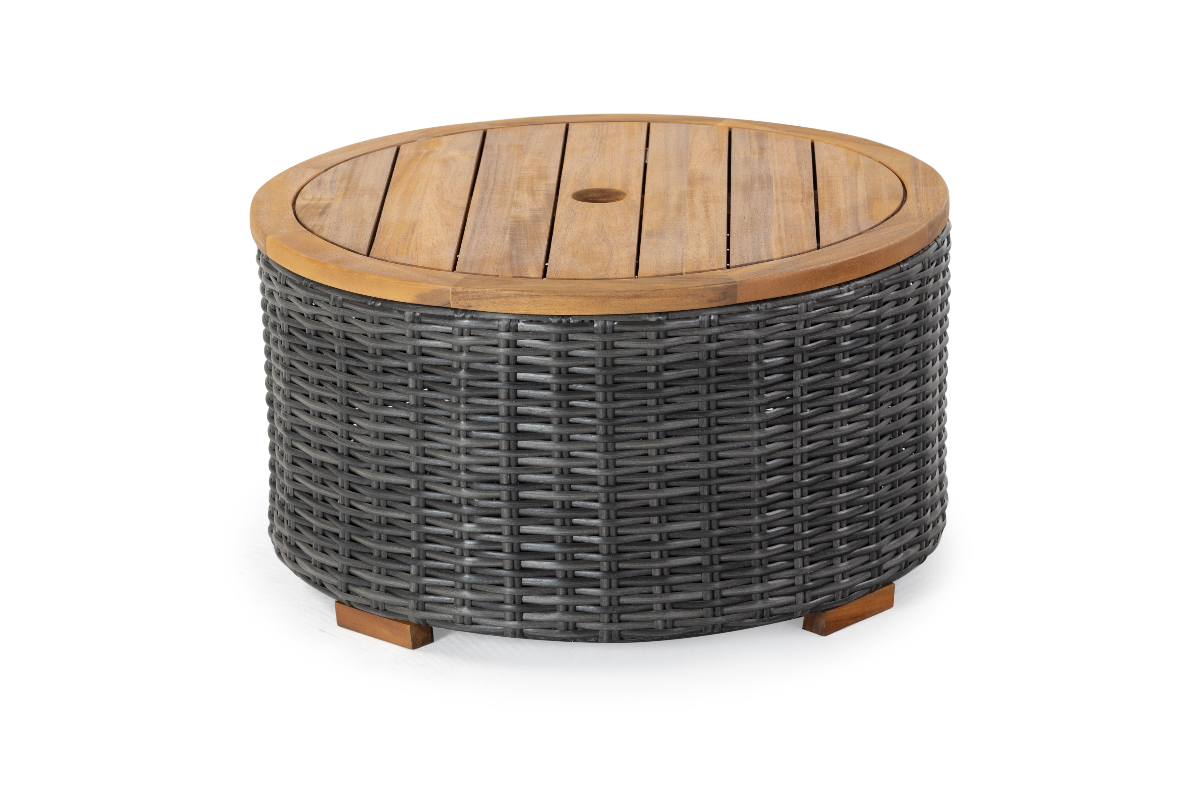 SAFAVIEH Couture Anguilla Outdoor Patio Round Wicker Coffee Table with Storage, Dark Grey