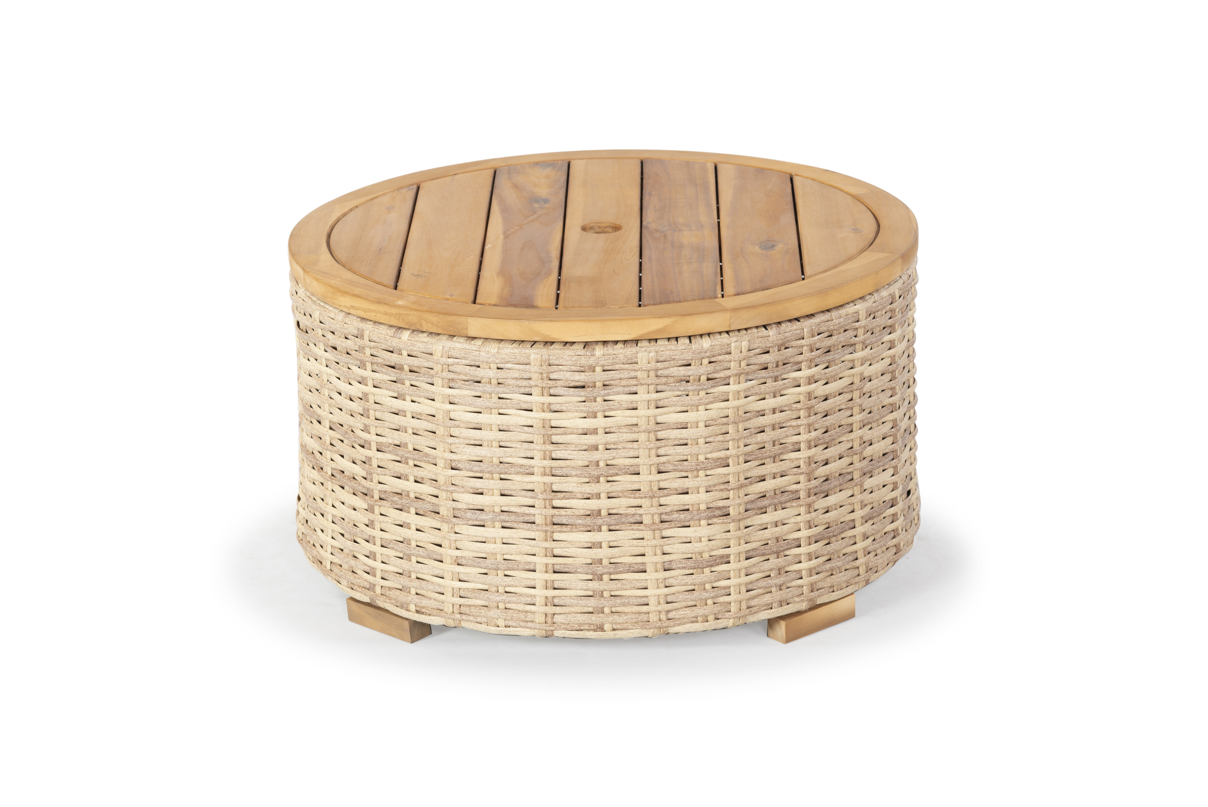 SAFAVIEH Couture Anguilla Outdoor Patio Round Wicker Coffee Table with Storage, Natural