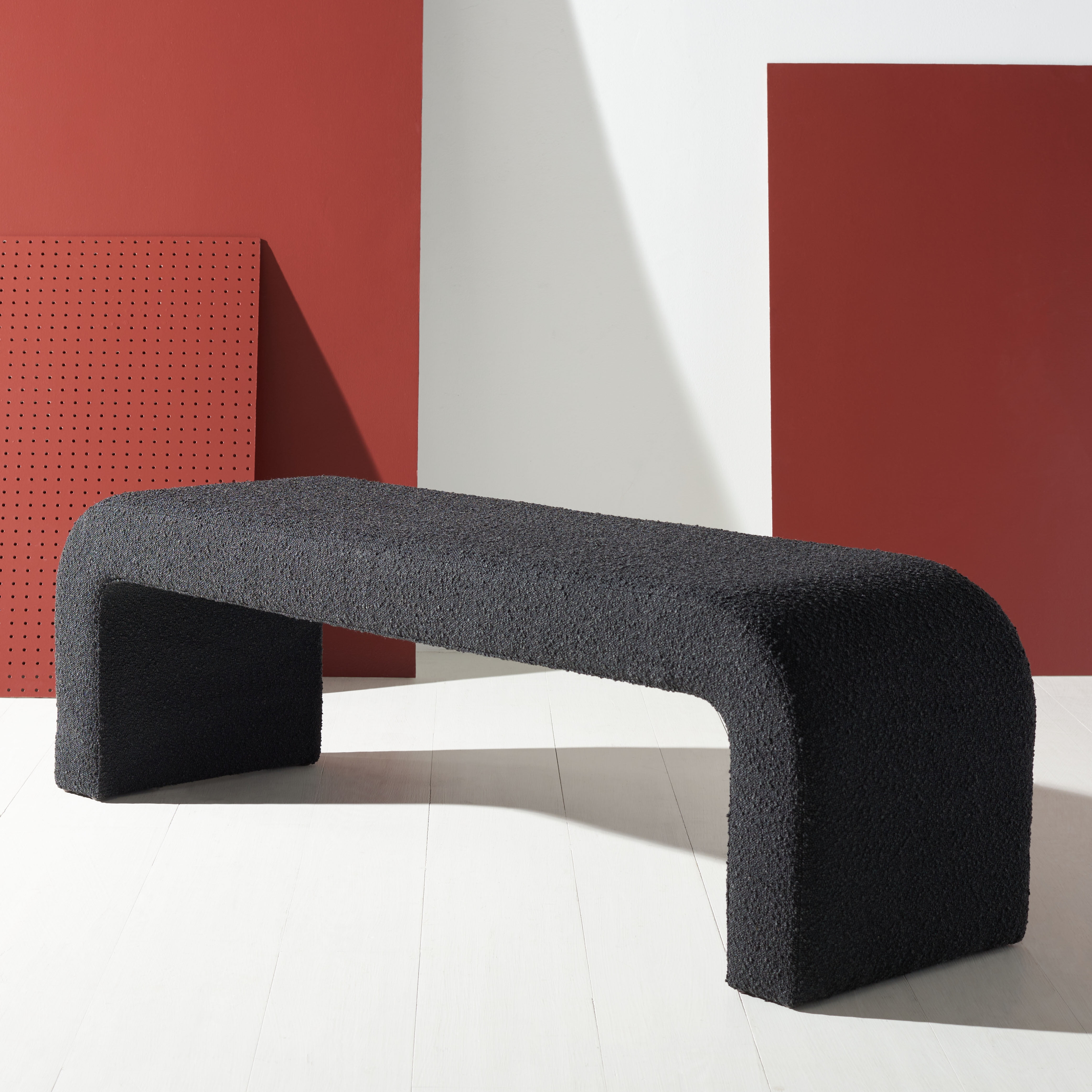 SAFAVIEH Couture Caralynn Solid Boucle Modern Bench, Black