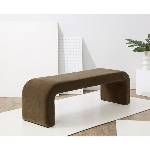 SAFAVIEH Couture Caralynn Solid Velvet Modern Bench, Dark Olive Green