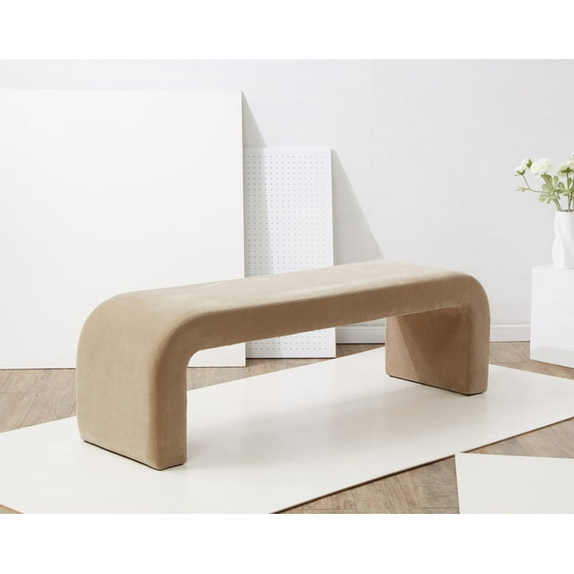 SAFAVIEH Couture Caralynn Solid Velvet Modern Bench, Light Brown