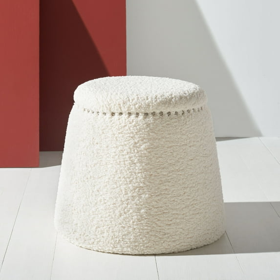 SAFAVIEH Couture Ellerose Glam Faux Lamb Wool Ottoman, Ivory