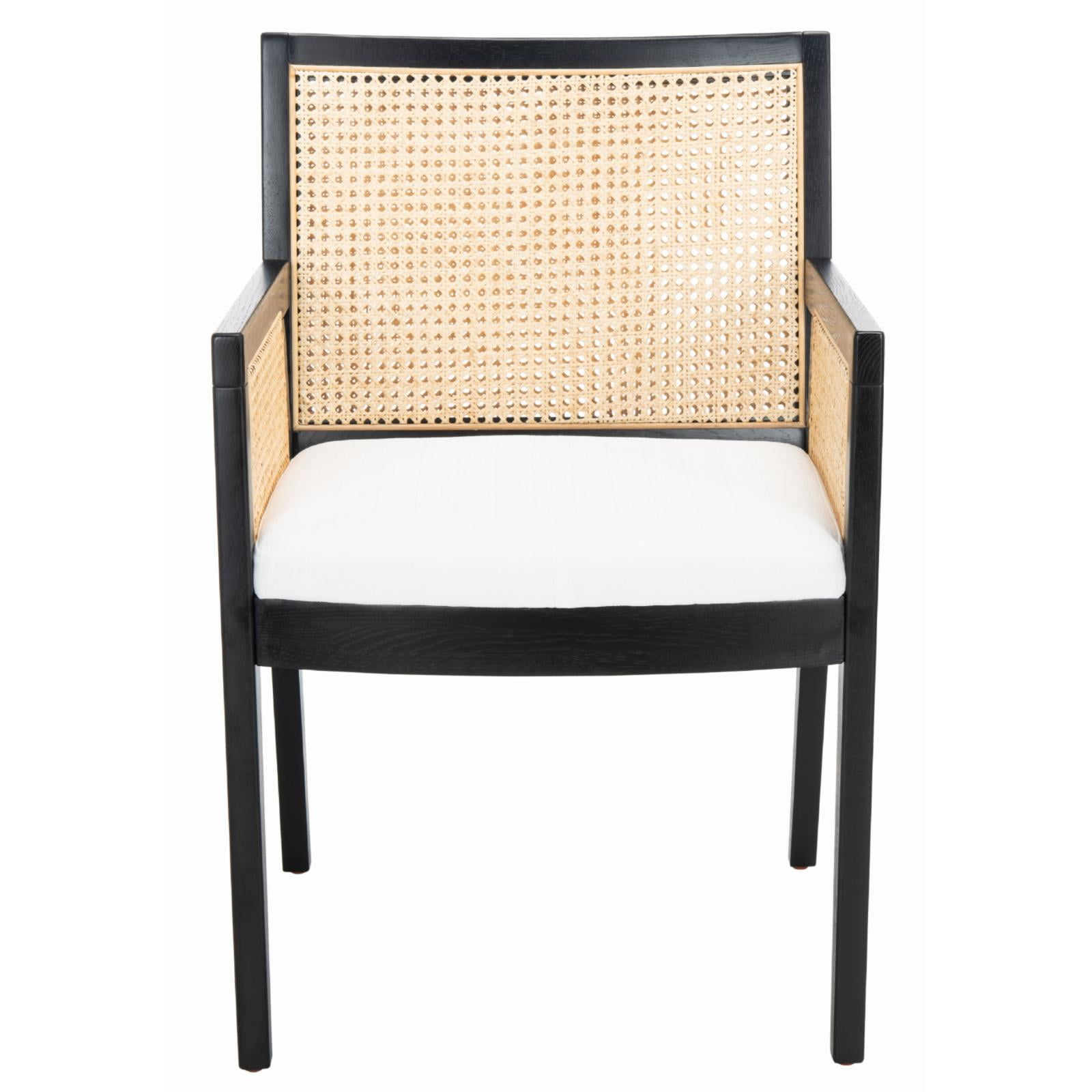 SAFAVIEH Couture Malik Coastal Linen Solid Dining Chair, Black/Natural
