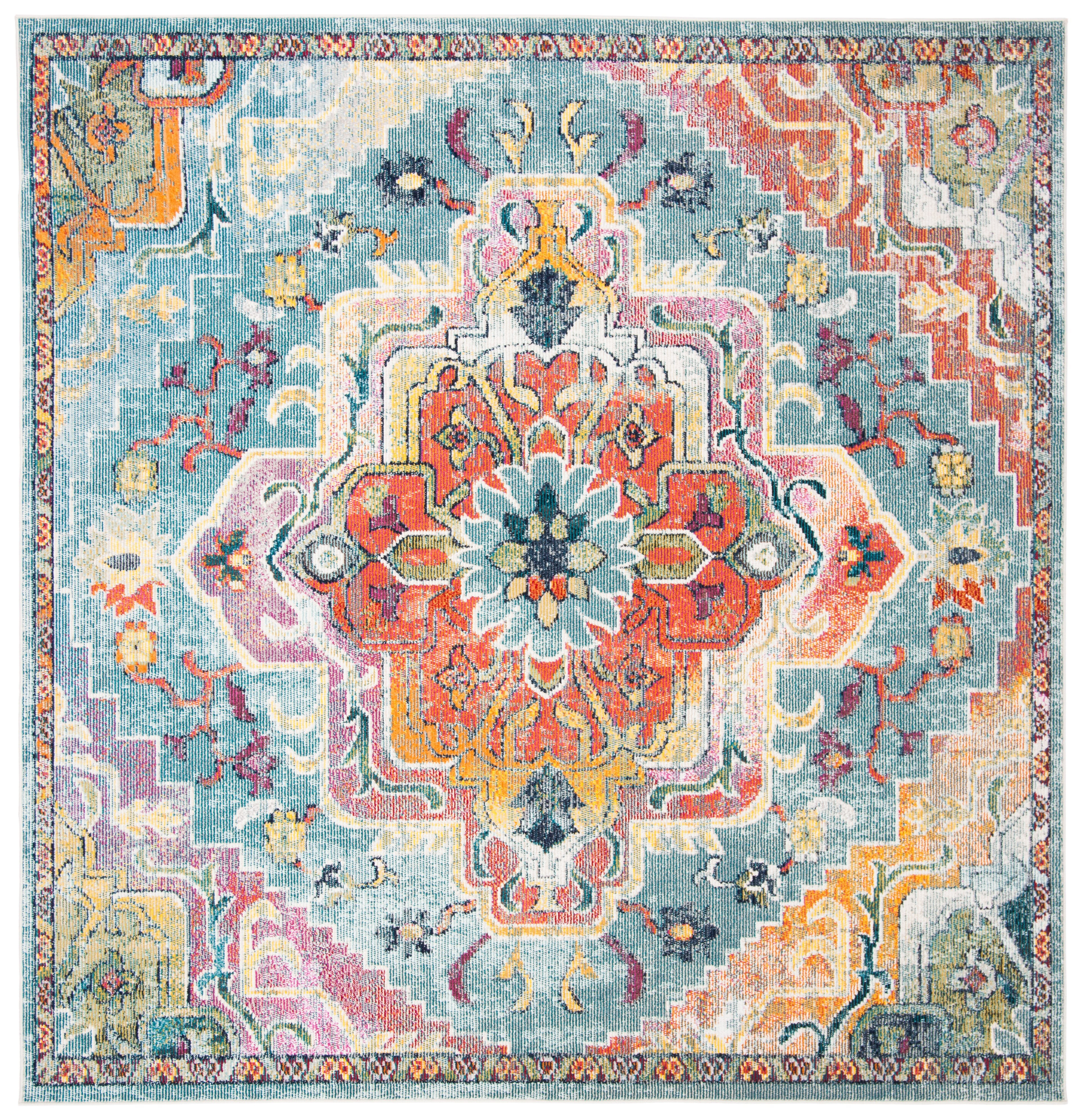 SAFAVIEH Crystal Debra Southwestern Area Rug, Teal/Orange, 10' x 10' Square