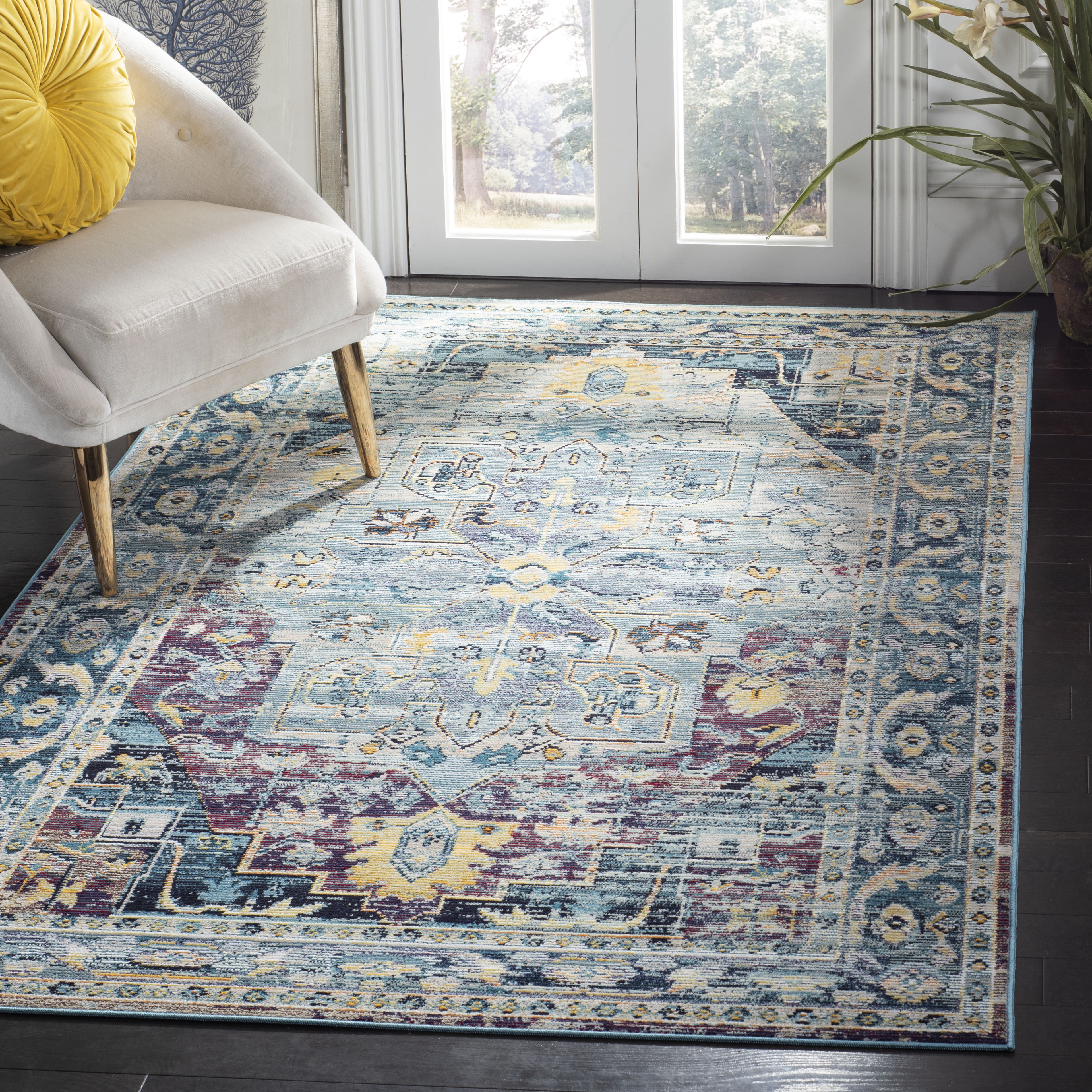 SAFAVIEH Crystal Jonette Traditional Area Rug, Teal/Purple, 5' x 5' Square