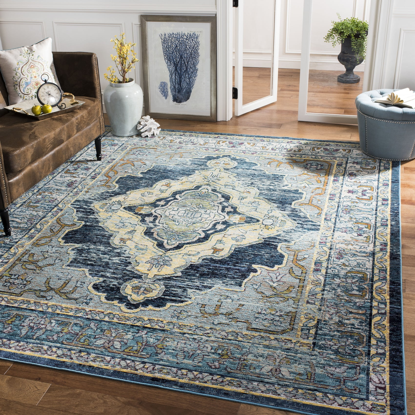 Crystal CRS500 Power Loomed Area Rug - Blue/Yellow - 5'x8' - Safavieh.