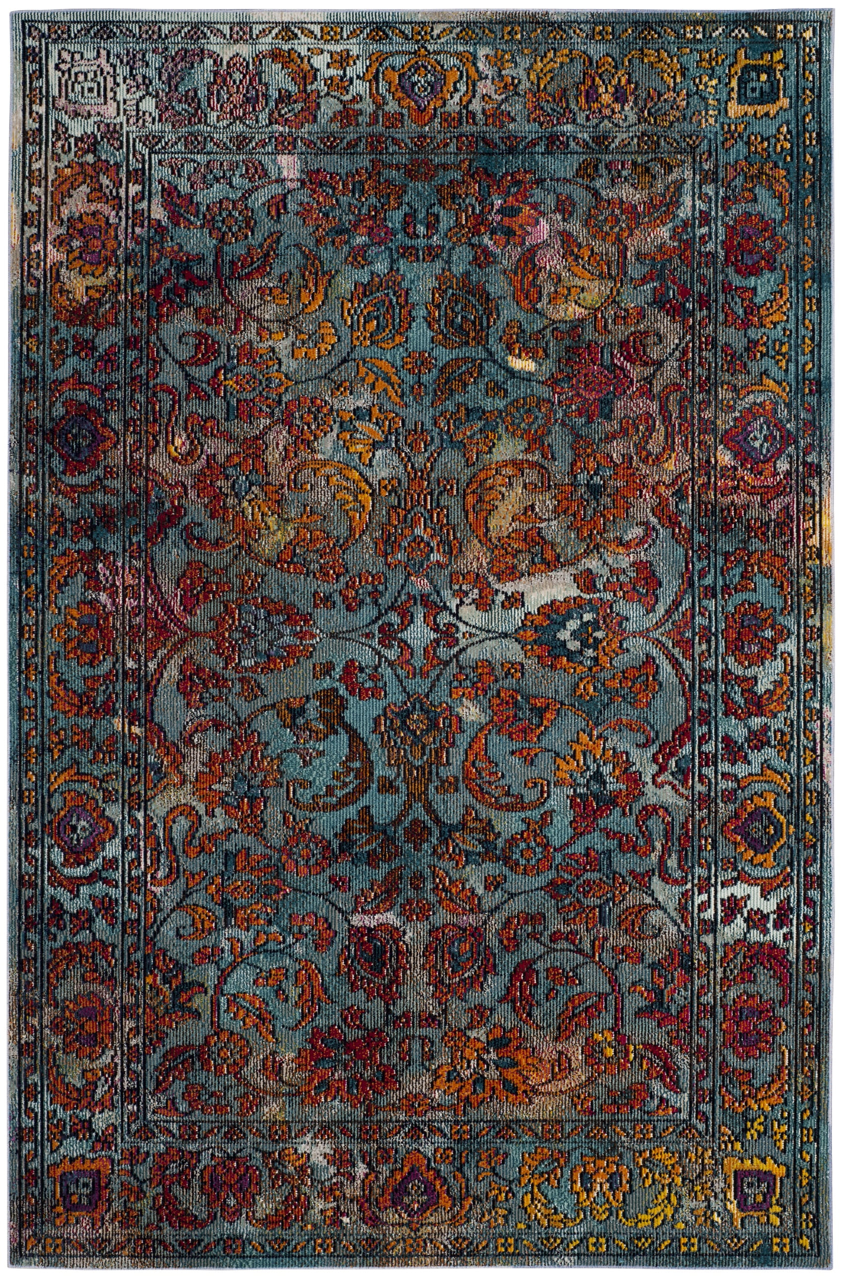 Crystal CRS515 Power Loomed Area Rug - Light Blue/Orange - 6'7"x9'2" - Safavieh.