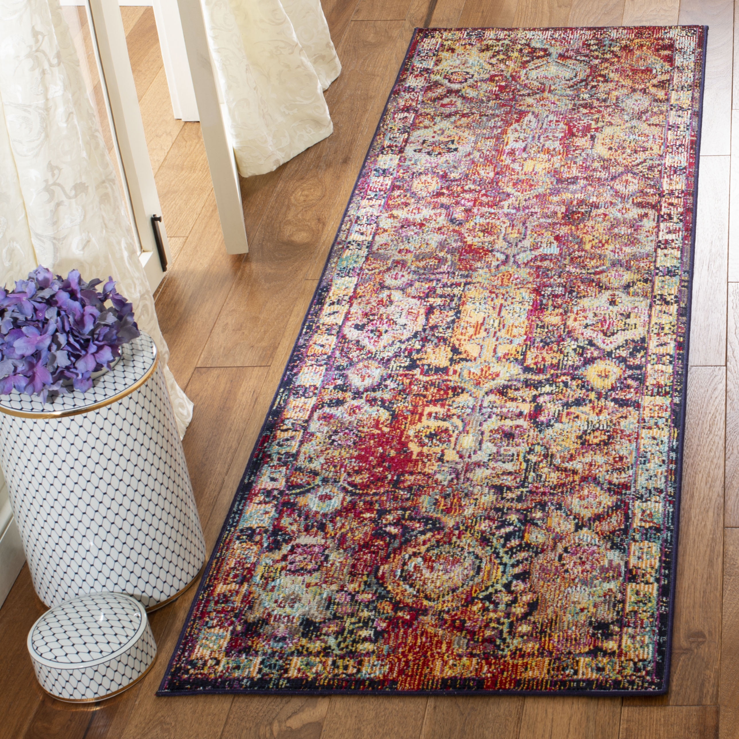 Crystal CRS505 Power Loomed Runner Rug - Navy/Orange - 2'2"x7' - Safavieh.