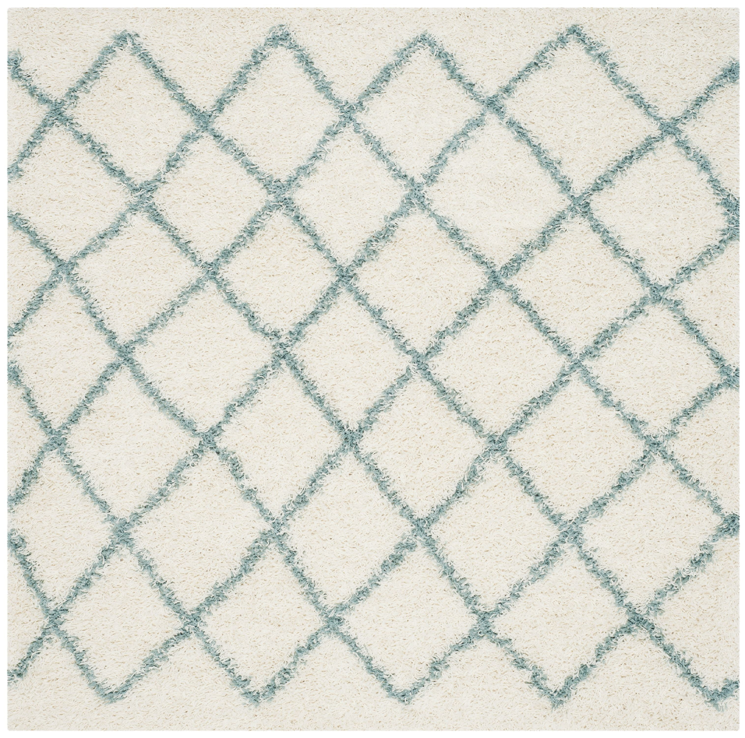 SAFAVIEH Dallas Diamond Geometric Shag Area Rug, Ivory/Seafoam, 6' x 6' Square
