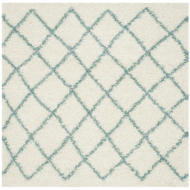 SAFAVIEH Dallas Diamond Geometric Shag Area Rug, Ivory/Seafoam, 6' x 6' Square