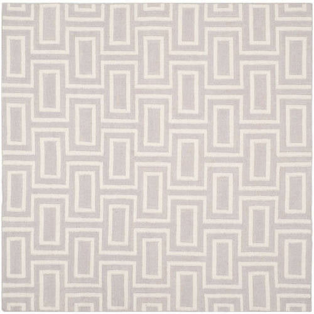SAFAVIEH Dhurrie Abigail Geometric Moroccan Wool Area Rug, Grey/Ivory, 6' x 6' Square