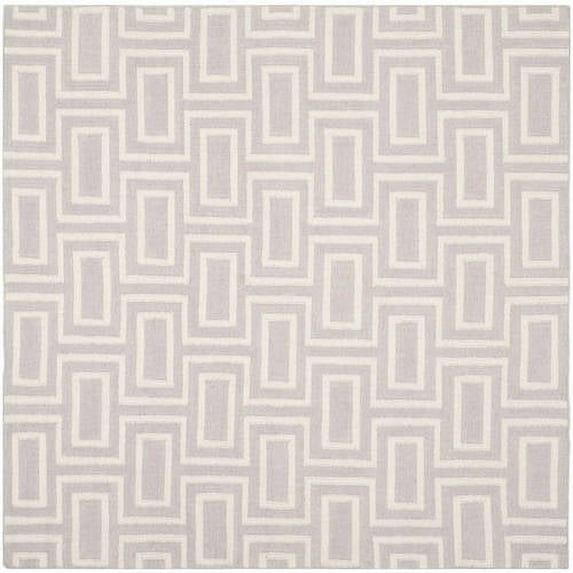 SAFAVIEH Dhurrie Abigail Geometric Moroccan Wool Area Rug, Grey/Ivory, 6' x 6' Square