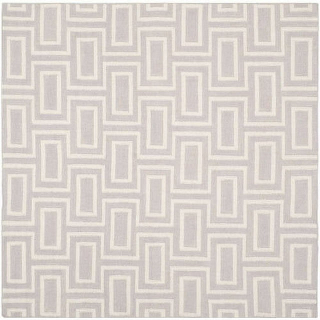 SAFAVIEH Dhurrie Abigail Geometric Moroccan Wool Area Rug, Grey/Ivory, 6' x 6' Square