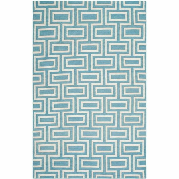 SAFAVIEH Dhurrie Abigail Geometric Moroccan Wool Area Rug, Light Blue/Ivory, 6' x 9'