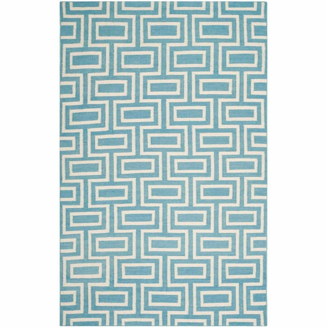 SAFAVIEH Dhurrie Abigail Geometric Moroccan Wool Area Rug, Light Blue/Ivory, 6' x 9'